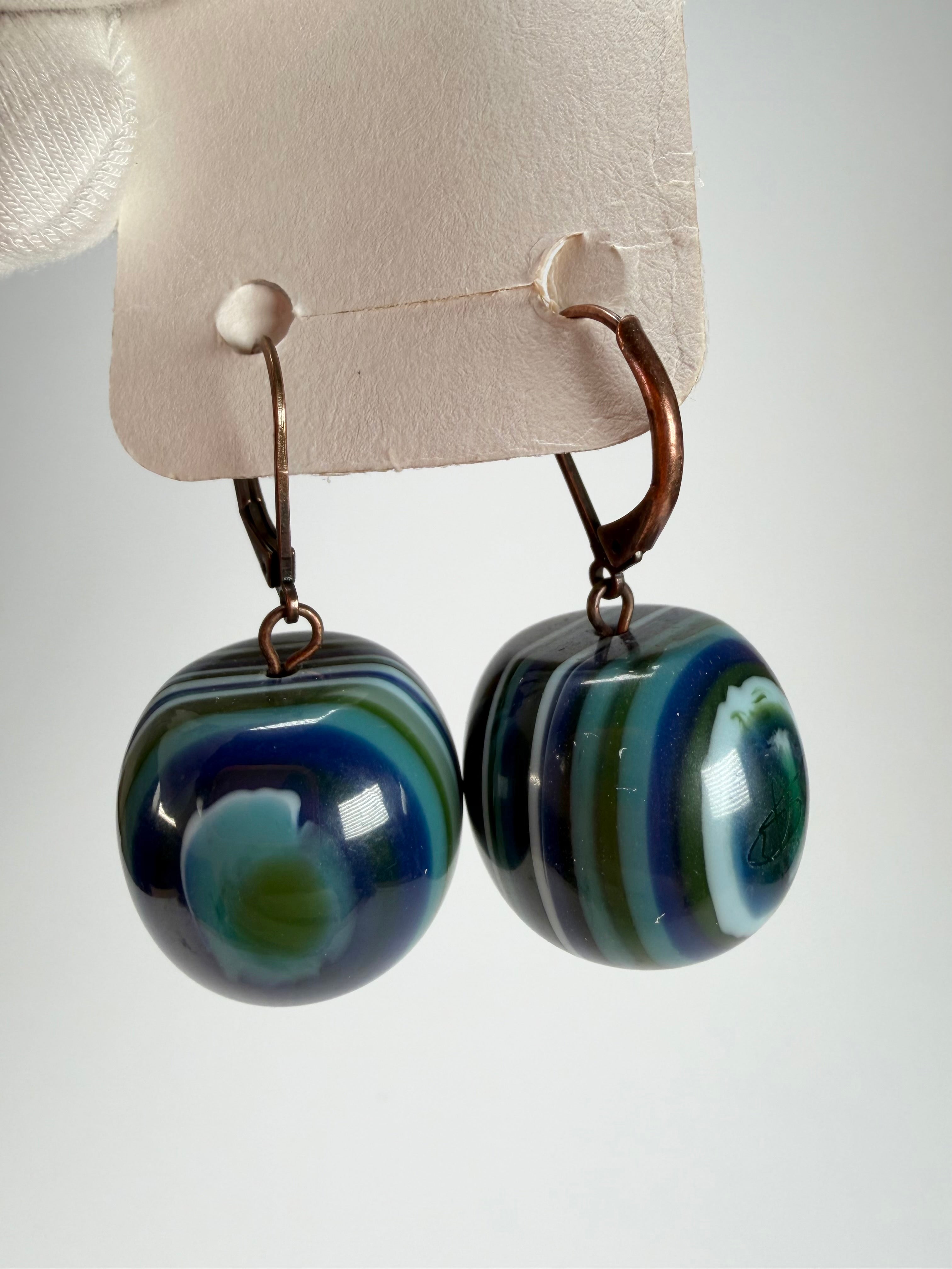 Jackie Brazil "Cat Eyes" Liquorice Balls Blue Mix Short Resin Earrings ( E0960 )