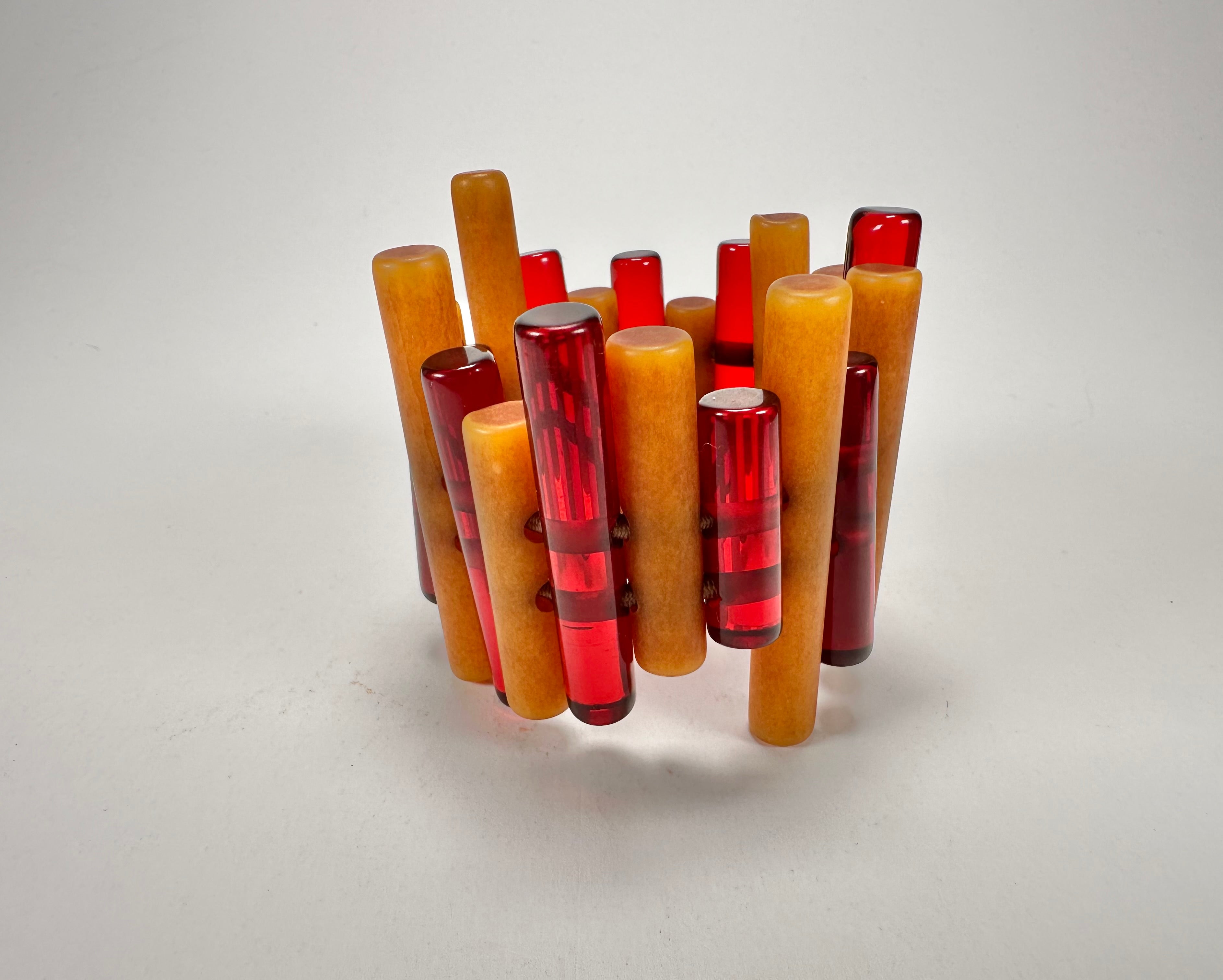 Jackie Brazil "Pipas" Thin Mix Tortoise & Prada Cylinders Resin Bracelet ( B2198 )