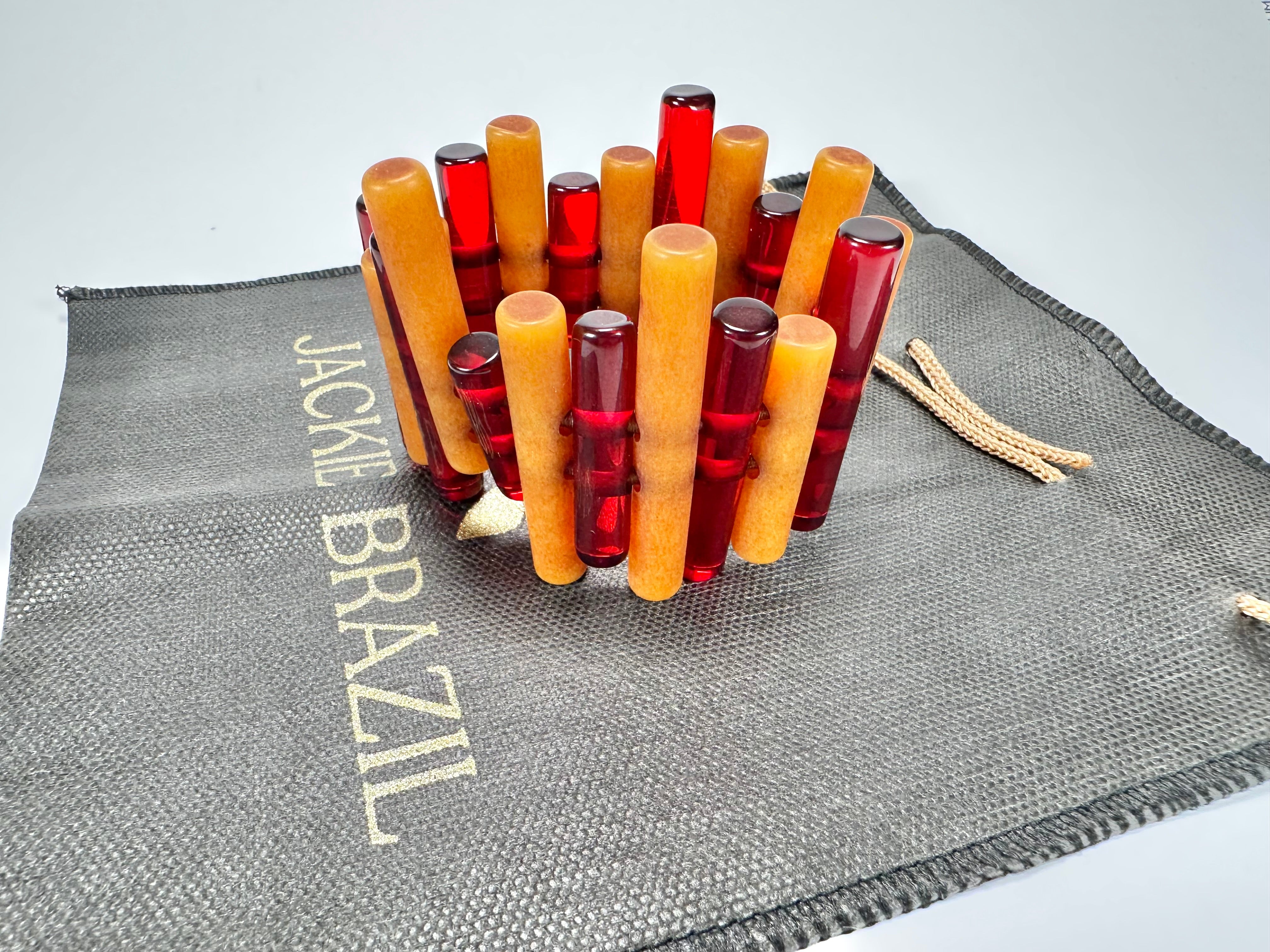 Jackie Brazil "Pipas" Thin Mix Tortoise & Prada Cylinders Resin Bracelet ( B2198 )