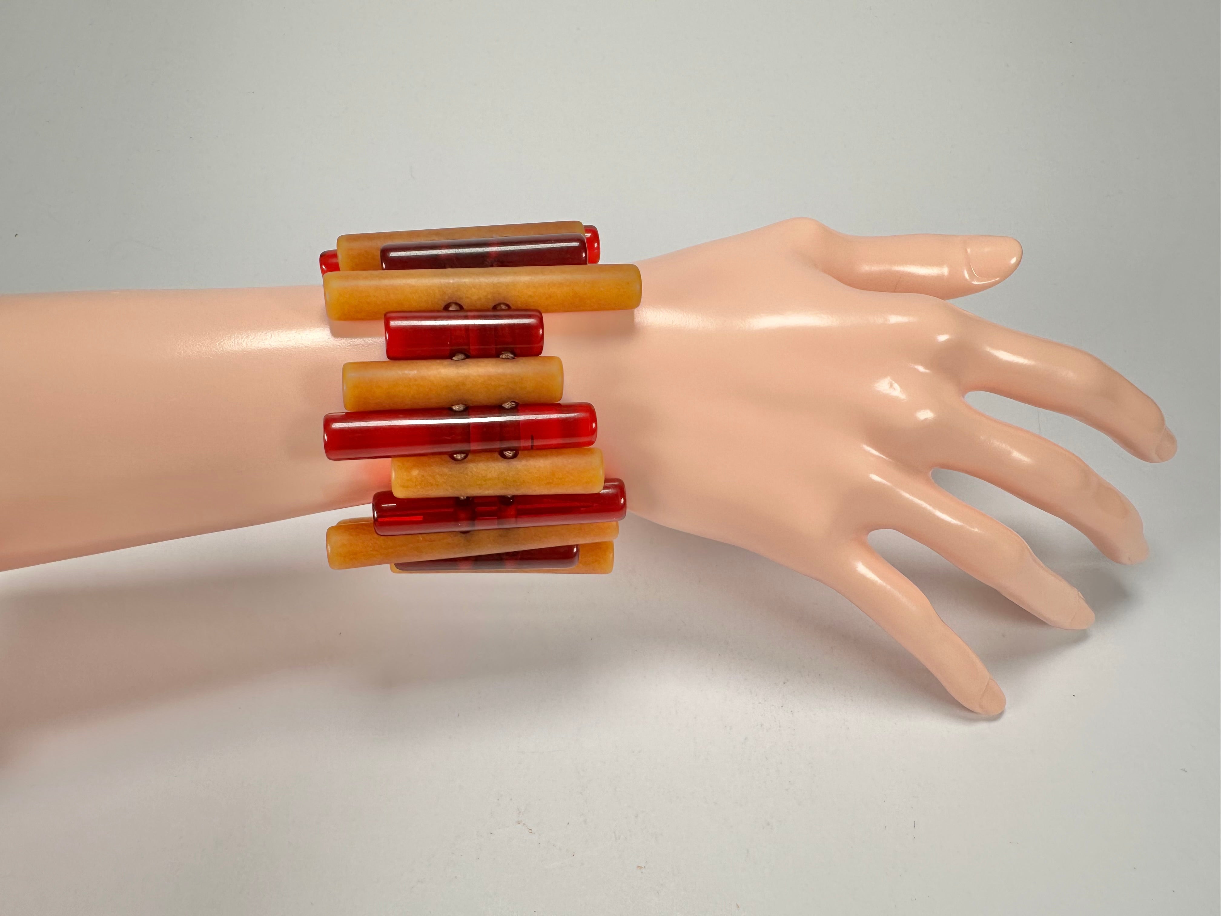 Jackie Brazil "Pipas" Thin Mix Tortoise & Prada Cylinders Resin Bracelet ( B2198 )