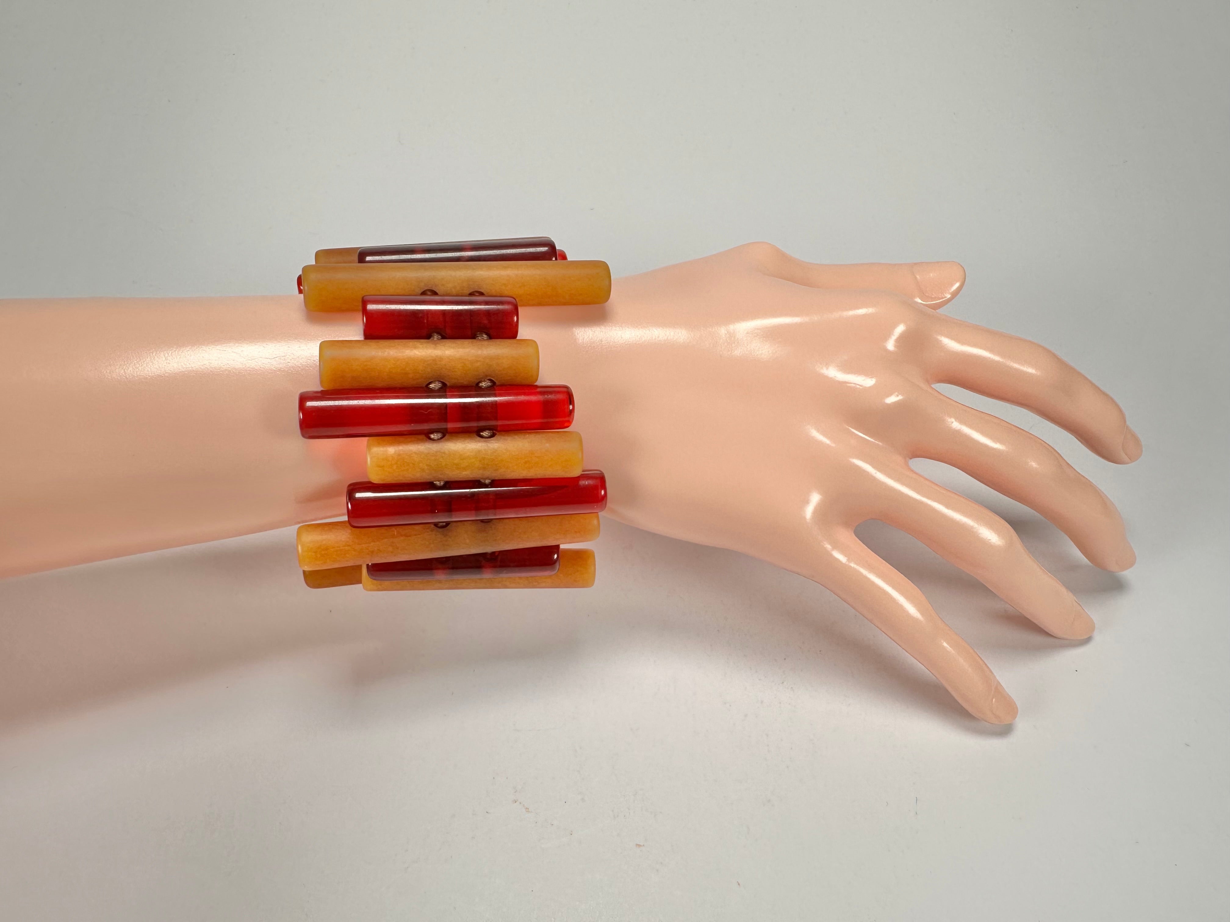 Jackie Brazil "Pipas" Thin Mix Tortoise & Prada Cylinders Resin Bracelet ( B2198 )