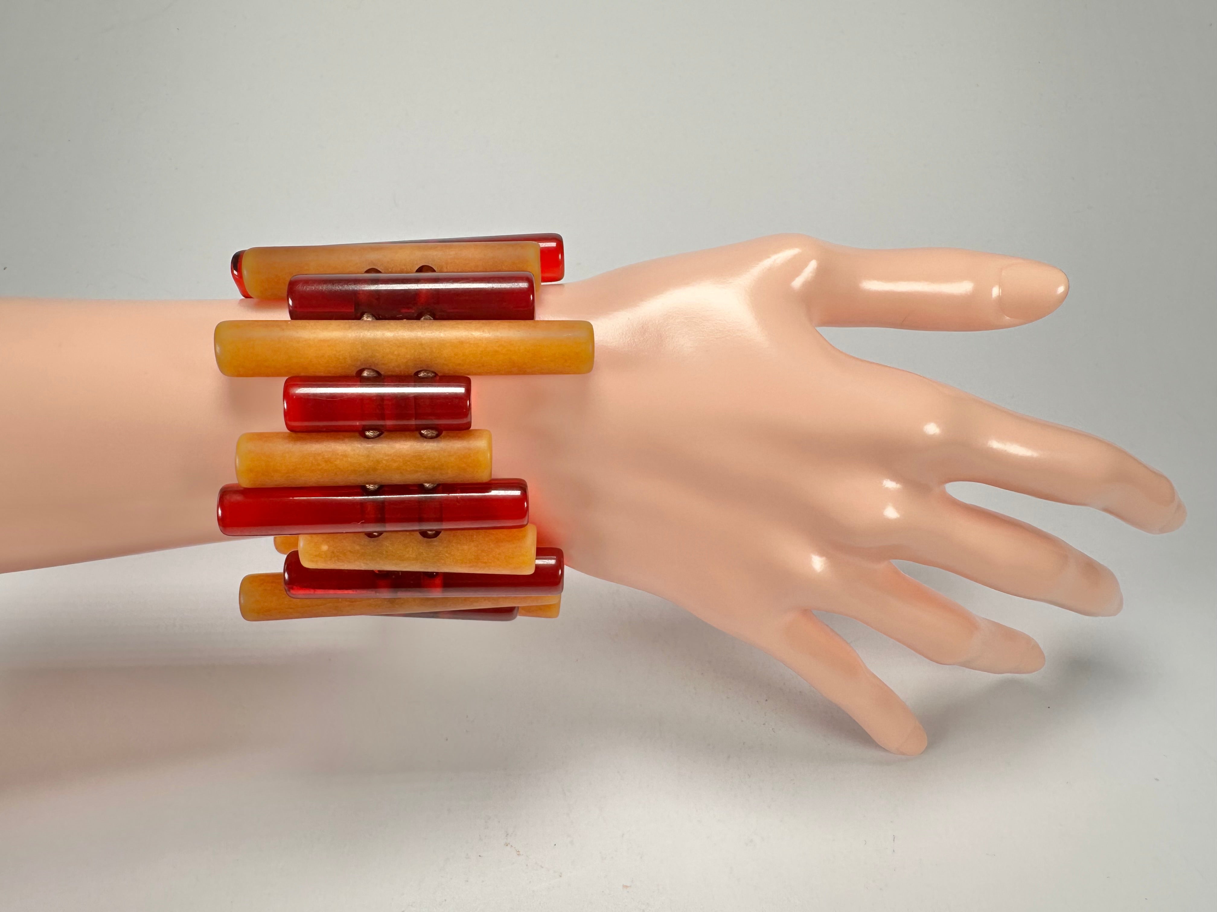 Jackie Brazil "Pipas" Thin Mix Tortoise & Prada Cylinders Resin Bracelet ( B2198 )