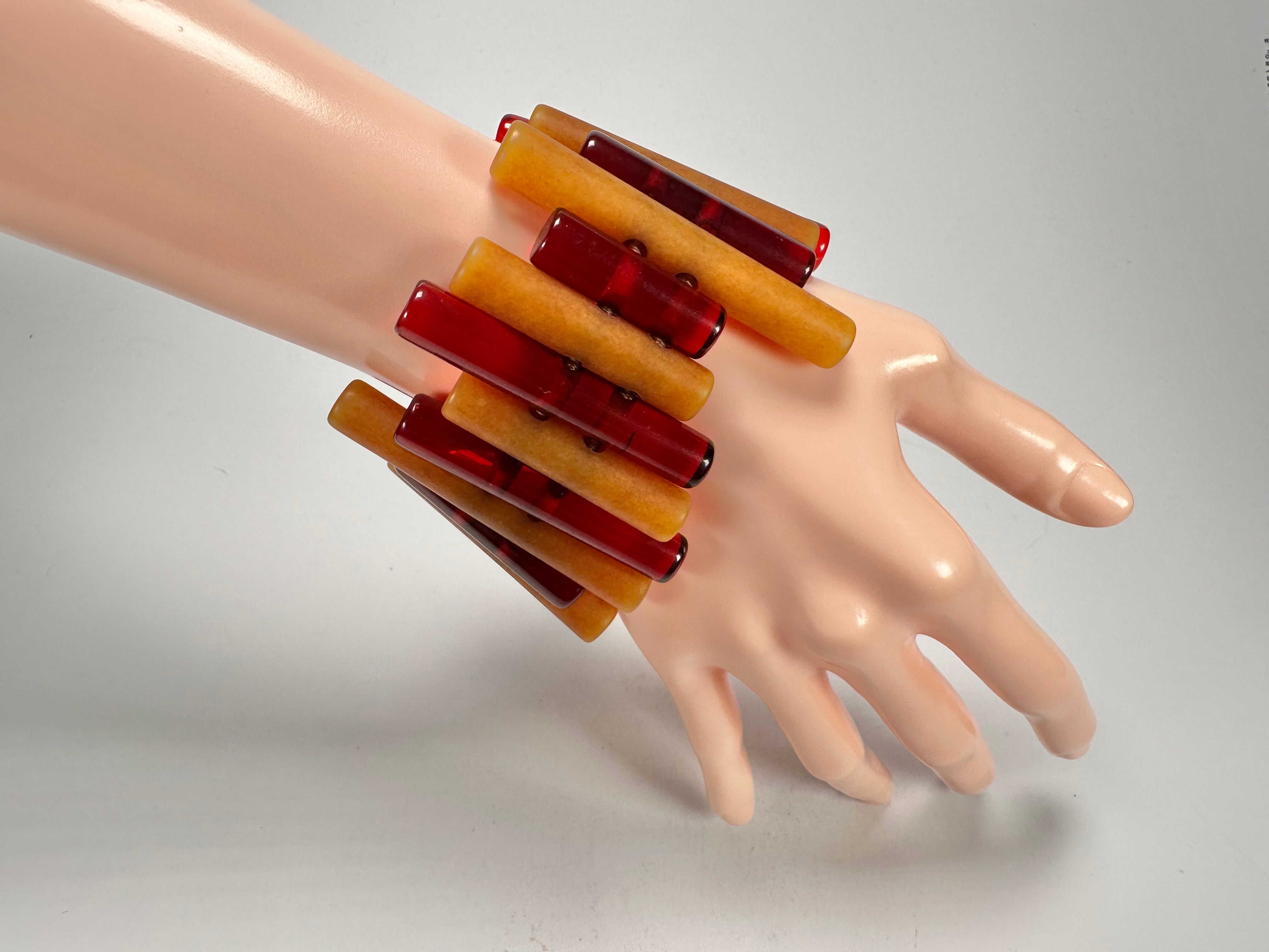 Jackie Brazil "Pipas" Thin Mix Tortoise & Prada Cylinders Resin Bracelet ( B2198 )