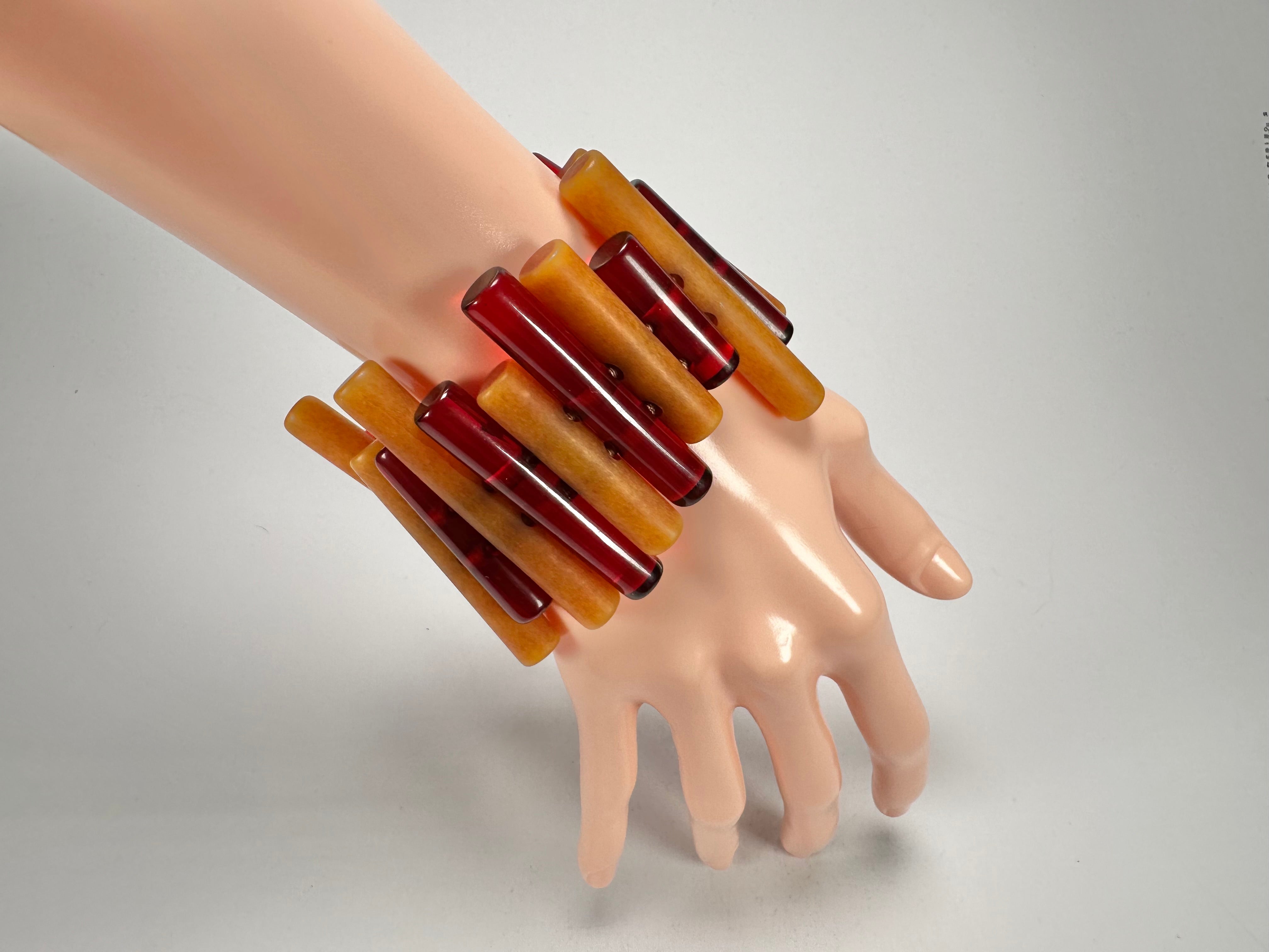 Jackie Brazil "Pipas" Thin Mix Tortoise & Prada Cylinders Resin Bracelet ( B2198 )