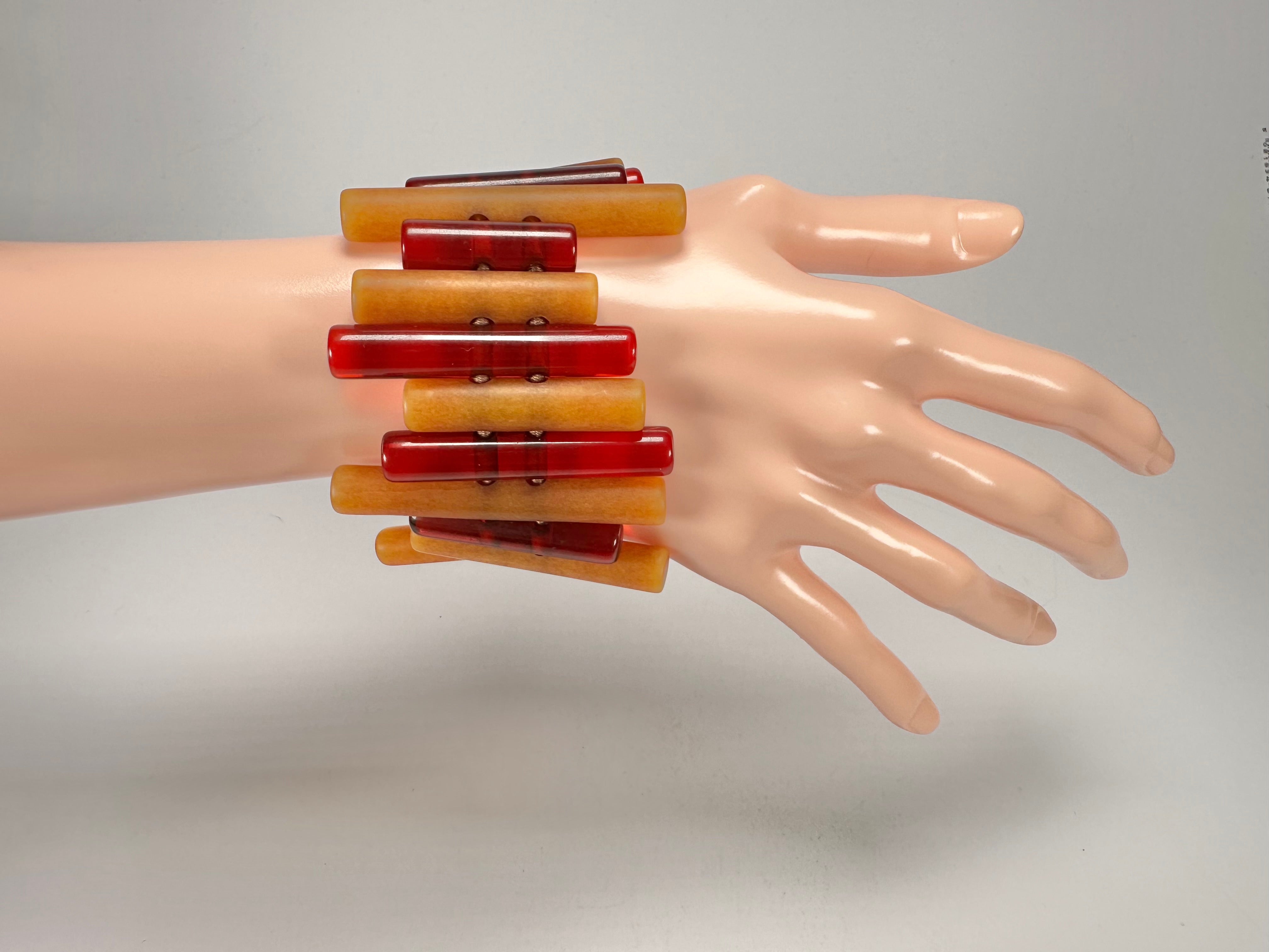 Jackie Brazil "Pipas" Thin Mix Tortoise & Prada Cylinders Resin Bracelet ( B2198 )