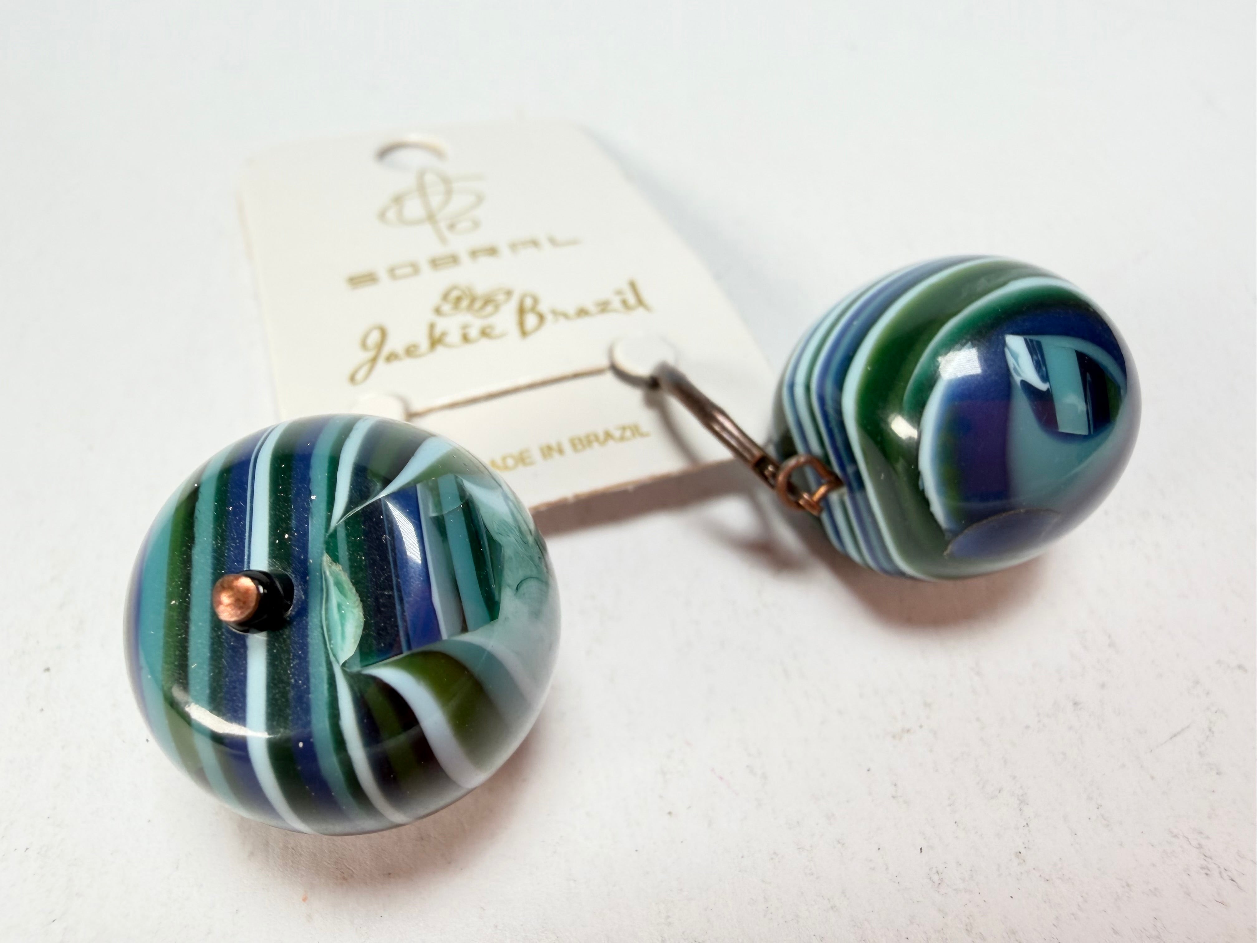 Jackie Brazil "Cat Eyes" Liquorice Balls Blue Mix Short Resin Earrings ( E0960 )