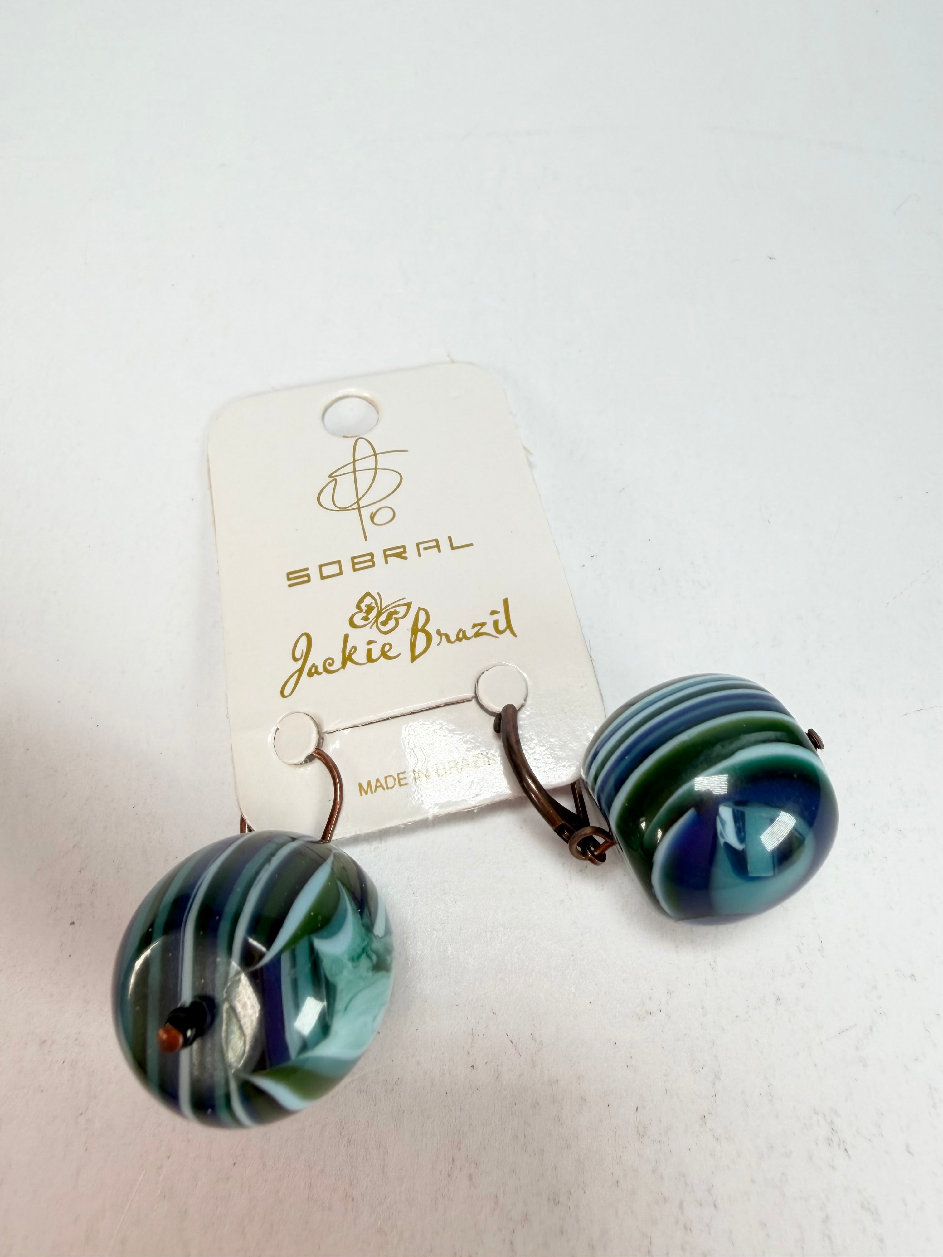 Jackie Brazil "Cat Eyes" Liquorice Balls Blue Mix Short Resin Earrings ( E0960 )