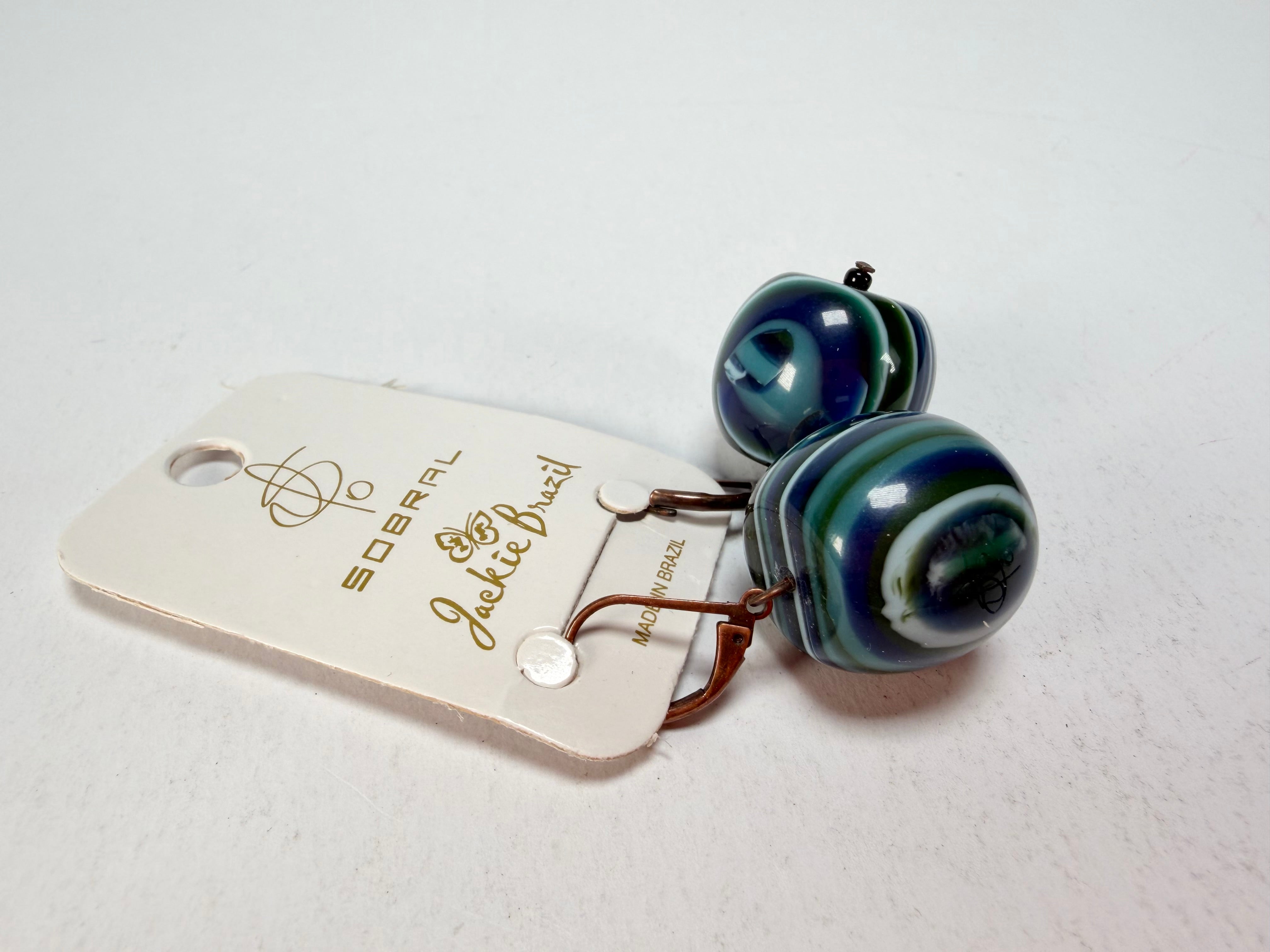 Jackie Brazil "Cat Eyes" Liquorice Balls Blue Mix Short Resin Earrings ( E0960 )