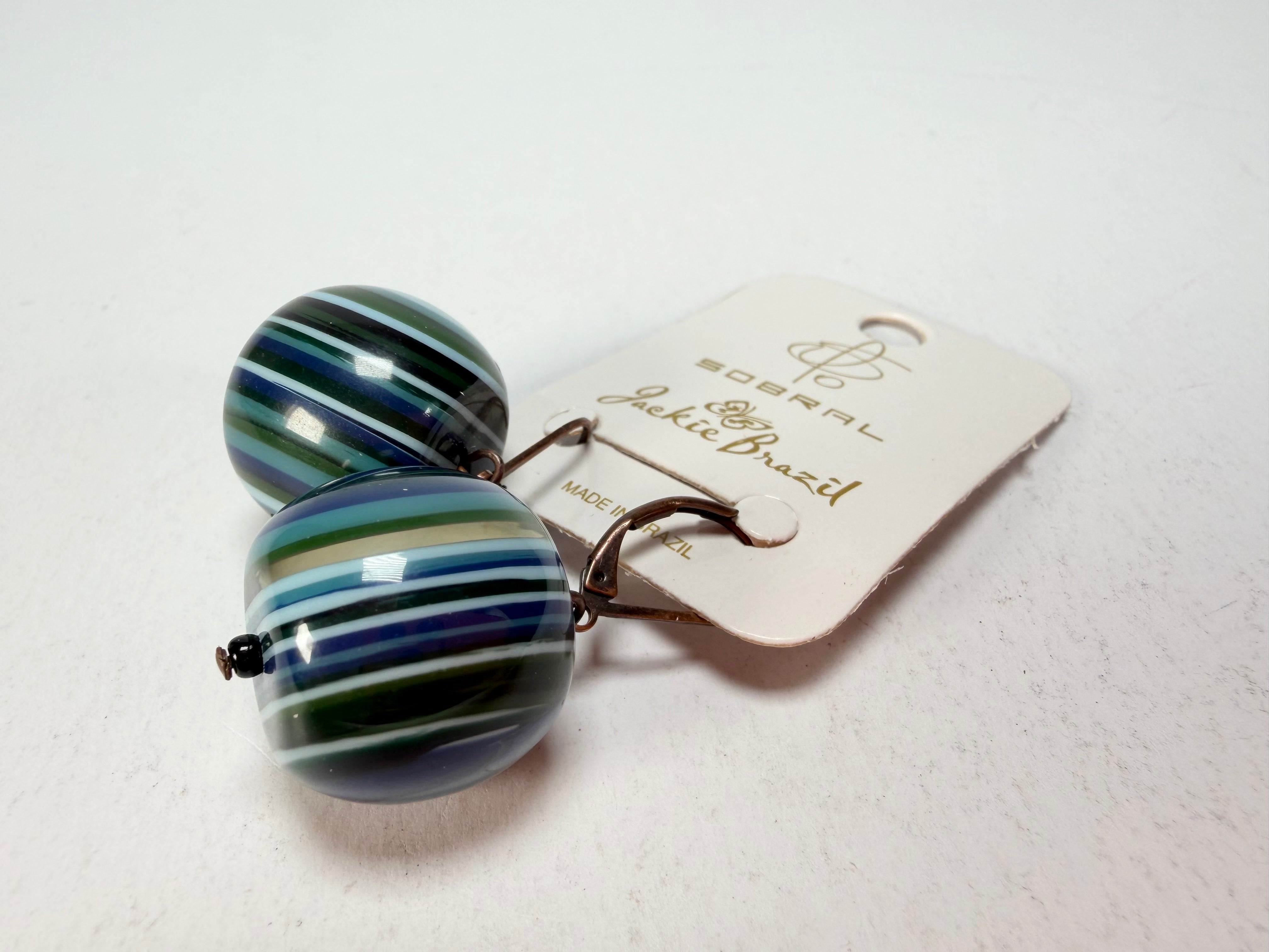 Jackie Brazil "Cat Eyes" Liquorice Balls Blue Mix Short Resin Earrings ( E0960 )