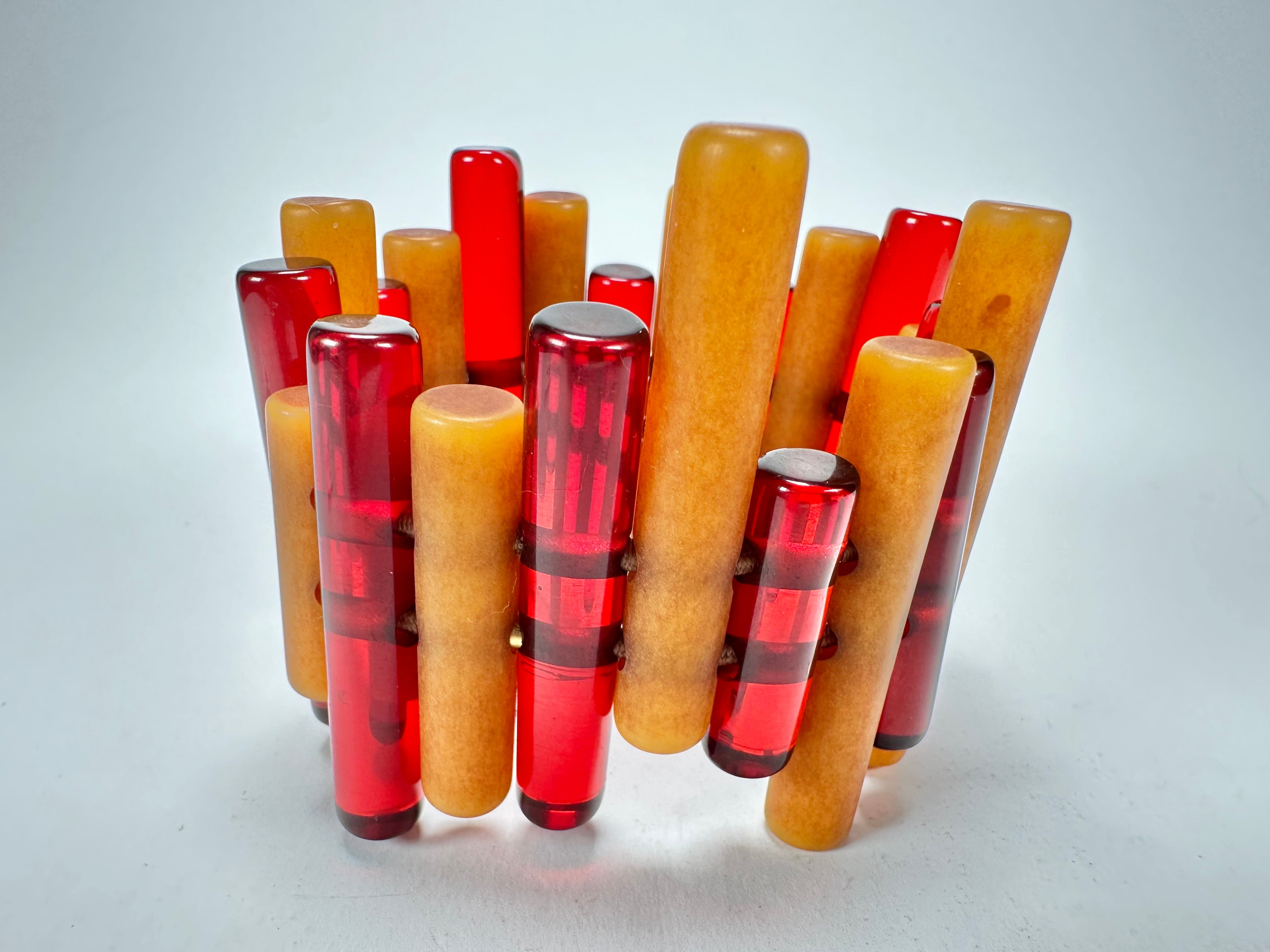 Jackie Brazil "Pipas" Thin Mix Tortoise & Prada Cylinders Resin Bracelet ( B2198 )