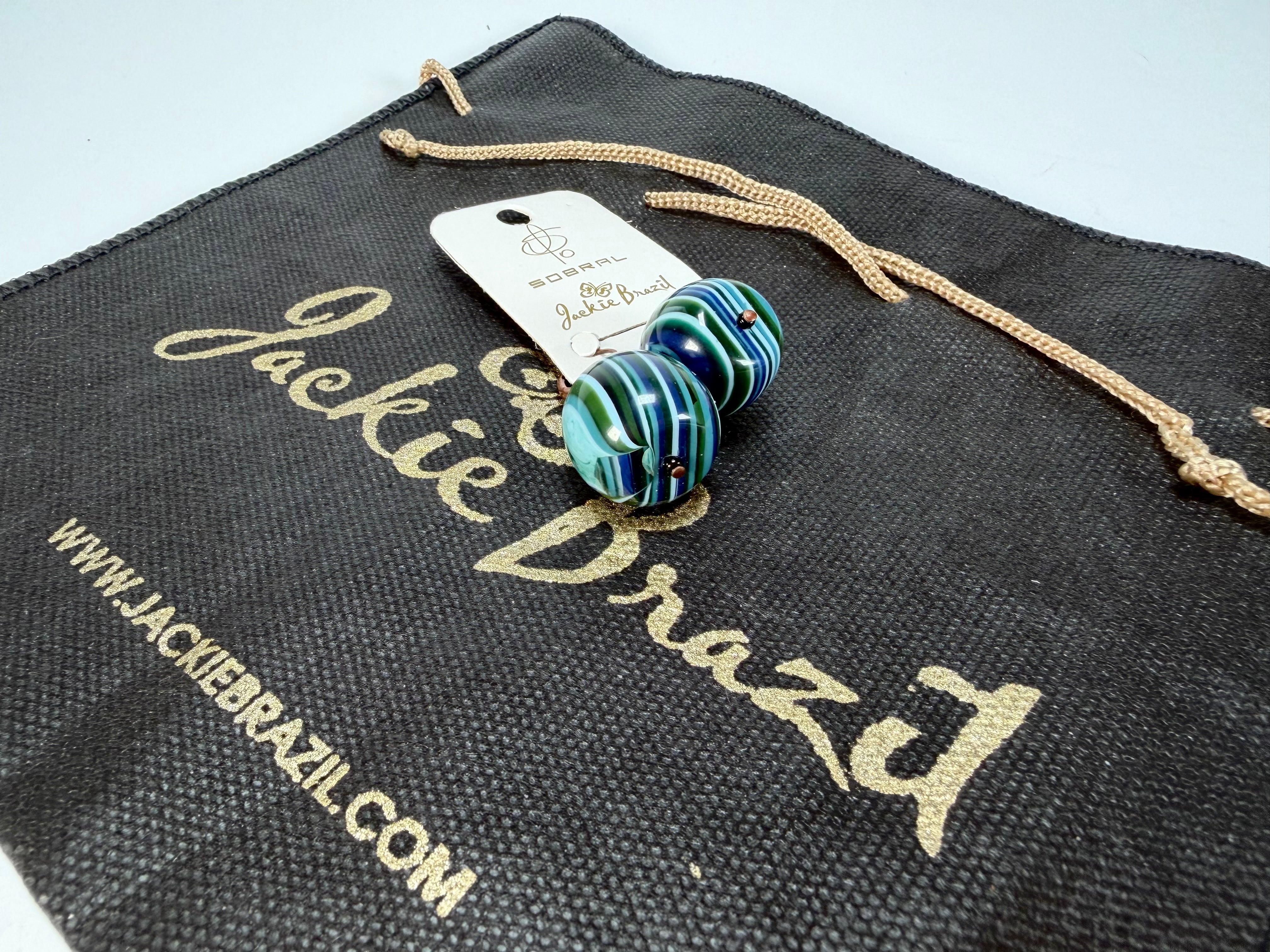 Jackie Brazil "Cat Eyes" Liquorice Balls Blue Mix Short Resin Earrings ( E0960 )