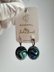 Jackie Brazil "Cat Eyes" Liquorice Balls Blue Mix Short Resin Earrings ( E0960 )
