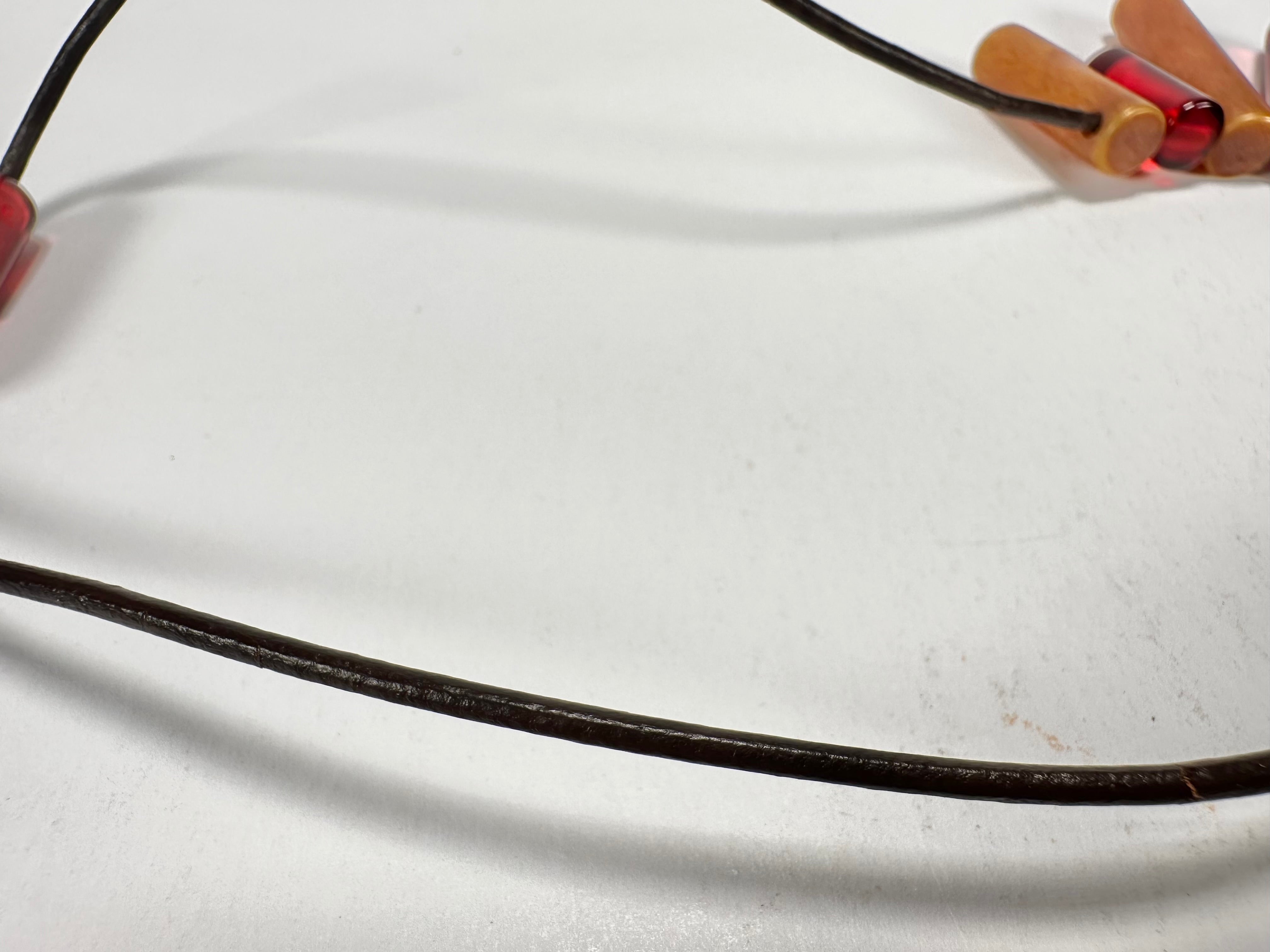 Jackie Brazil "Pipas" Thin Mix Tortoise & Prada Cylinders Necklace on Cord ( N2196 )