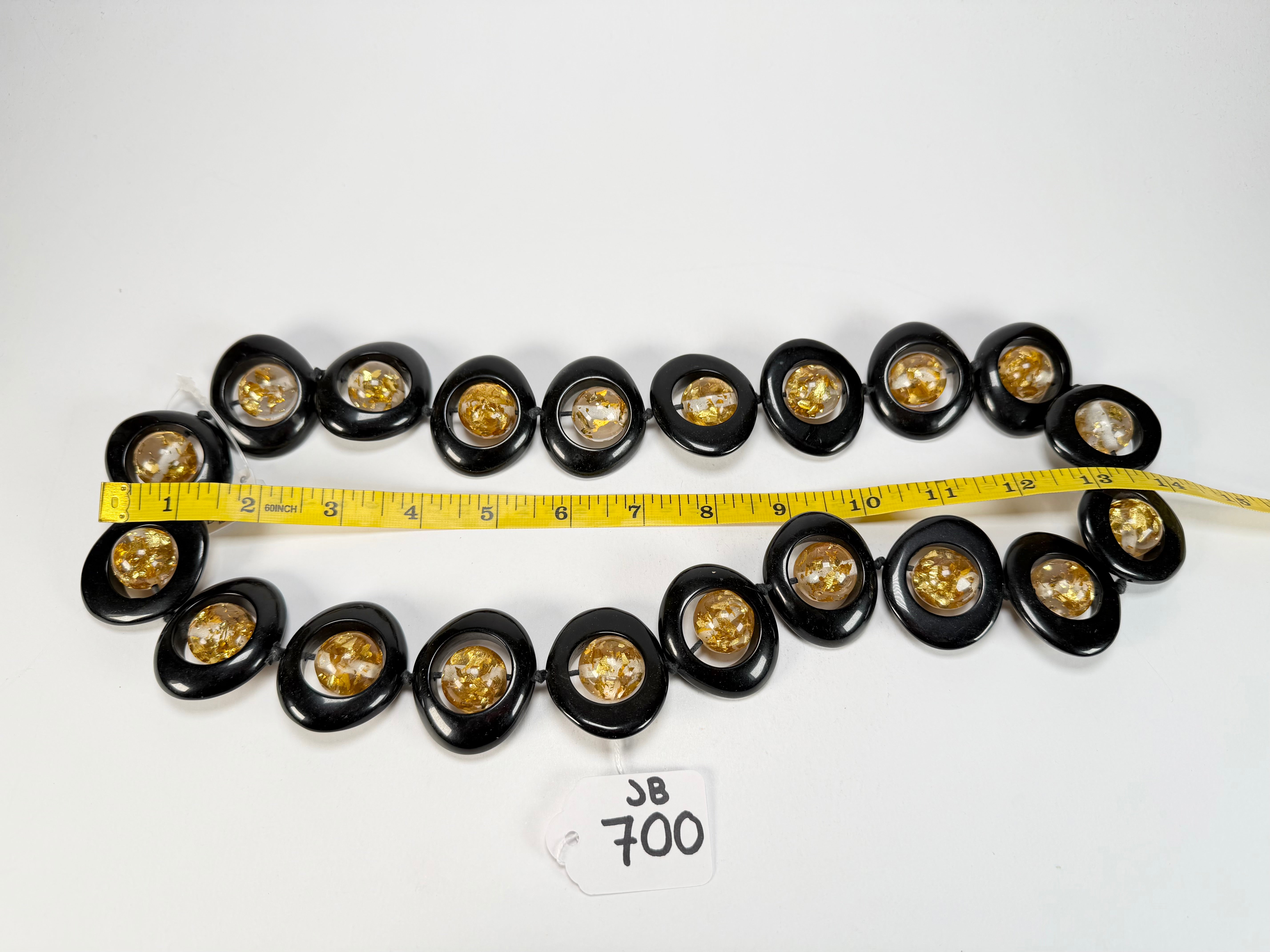 Jackie Brazil "Saturn" Black & Gold Flakes Disc & Ball Long 75cm Necklace ( N0052 )