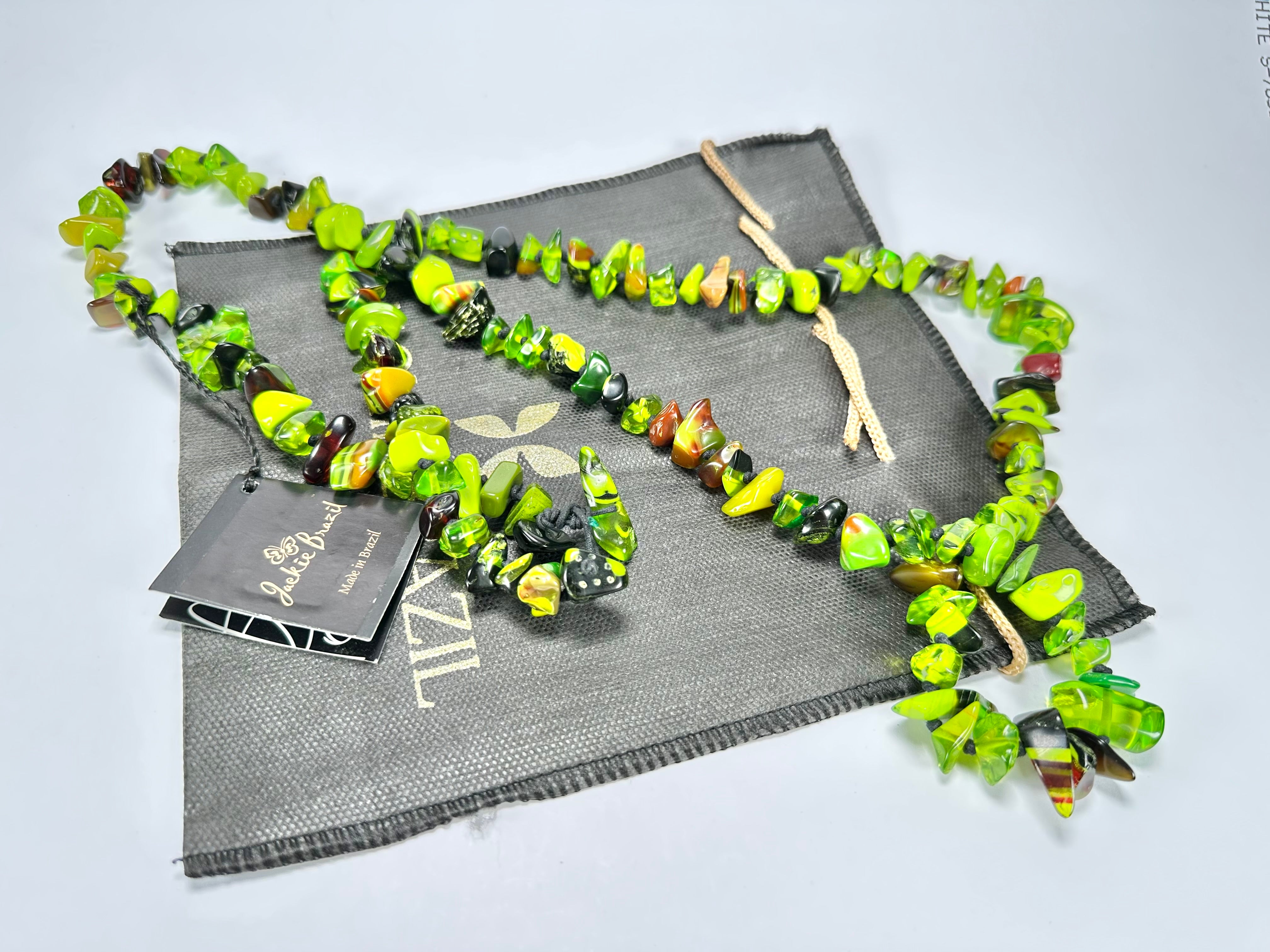 Jackie Brazil "Orient Express" 1 Strand Small Light Green Mix Bead Long 110cm Necklace ( N3571 )