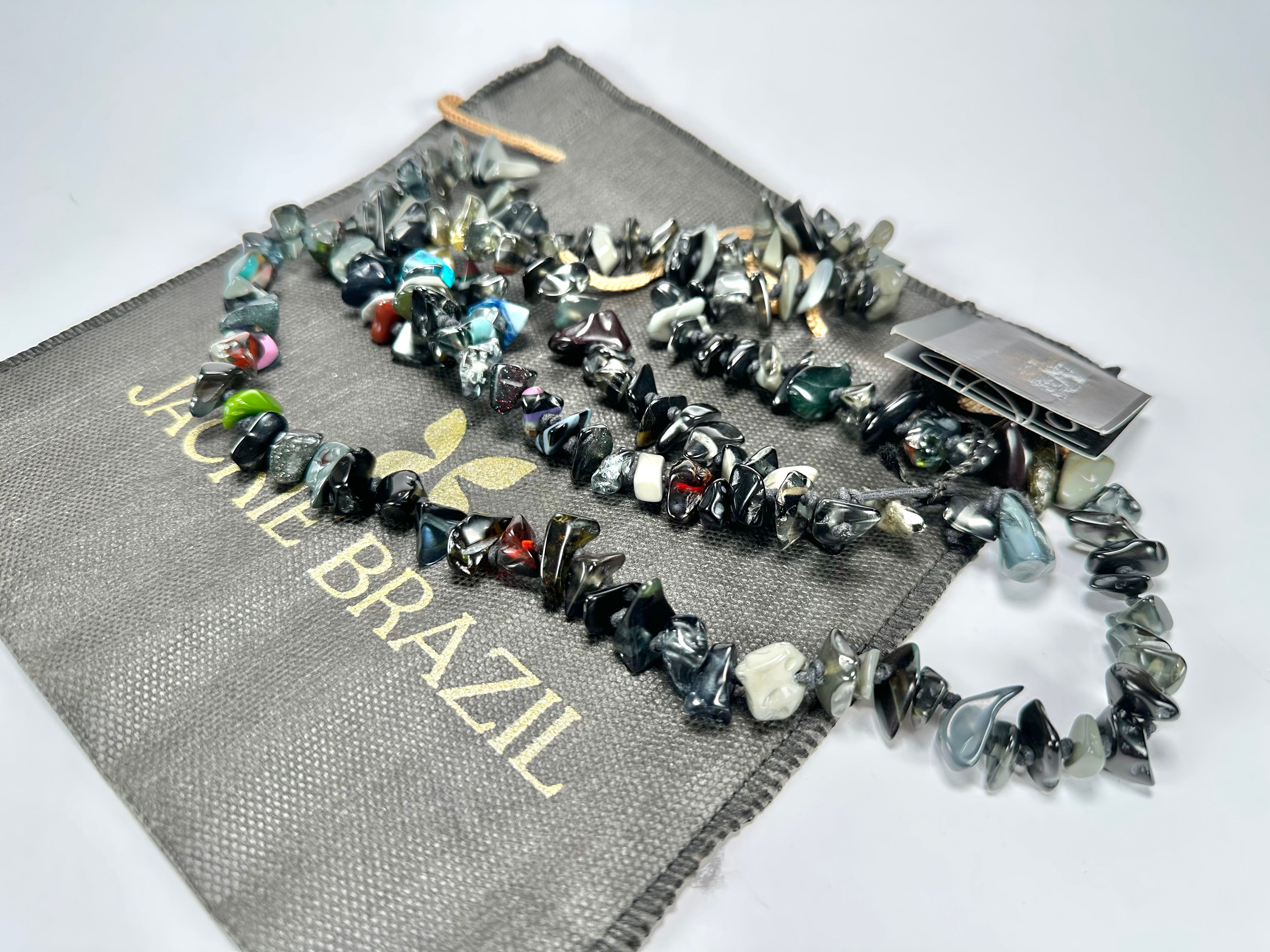 Jackie Brazil "Orient Express" 1 Strand Small Grey Mix Bead Long 110cm Necklace ( N3571 )