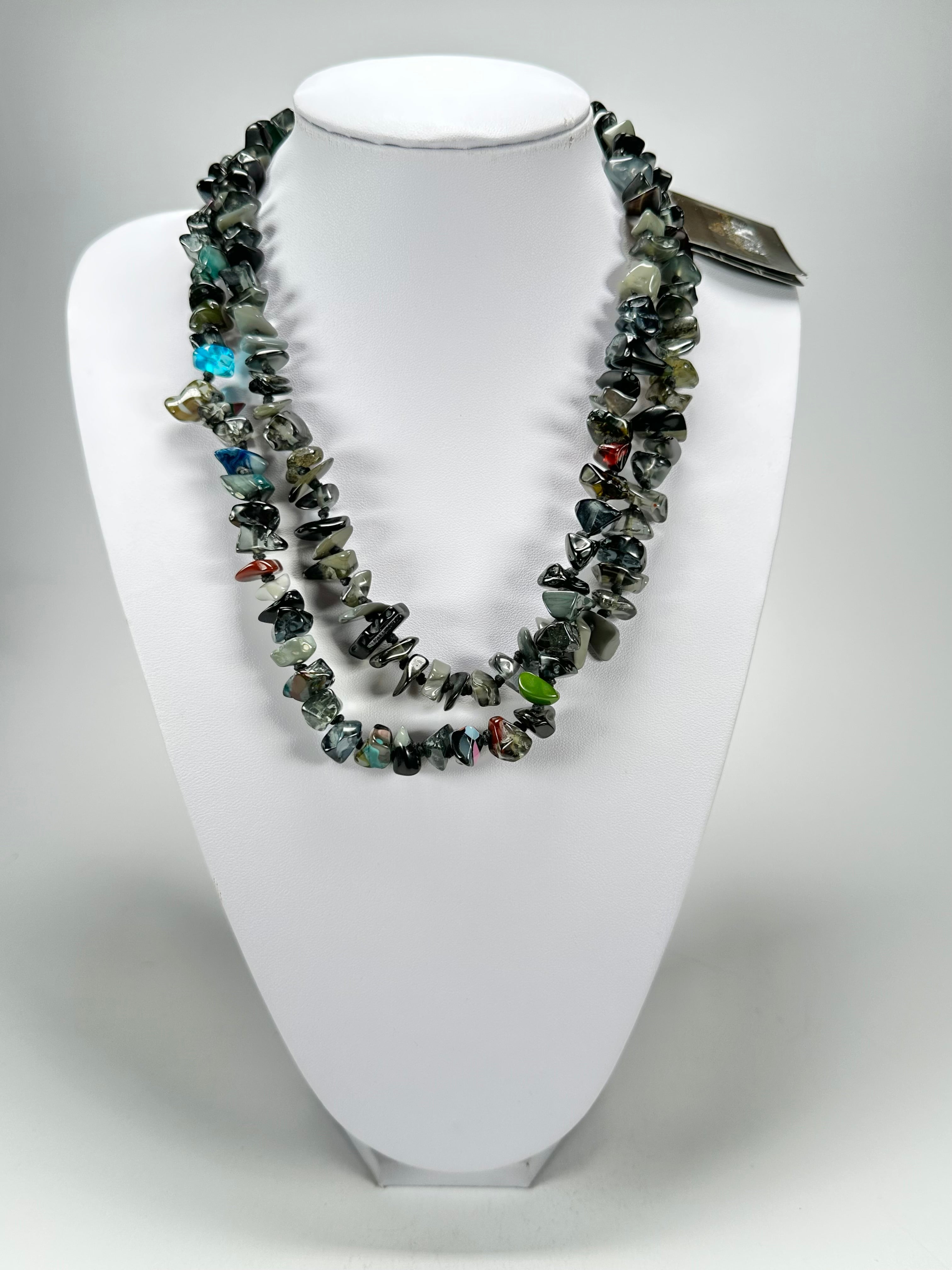 Jackie Brazil "Orient Express" 1 Strand Small Grey Mix Bead Long 110cm Necklace ( N3571 )