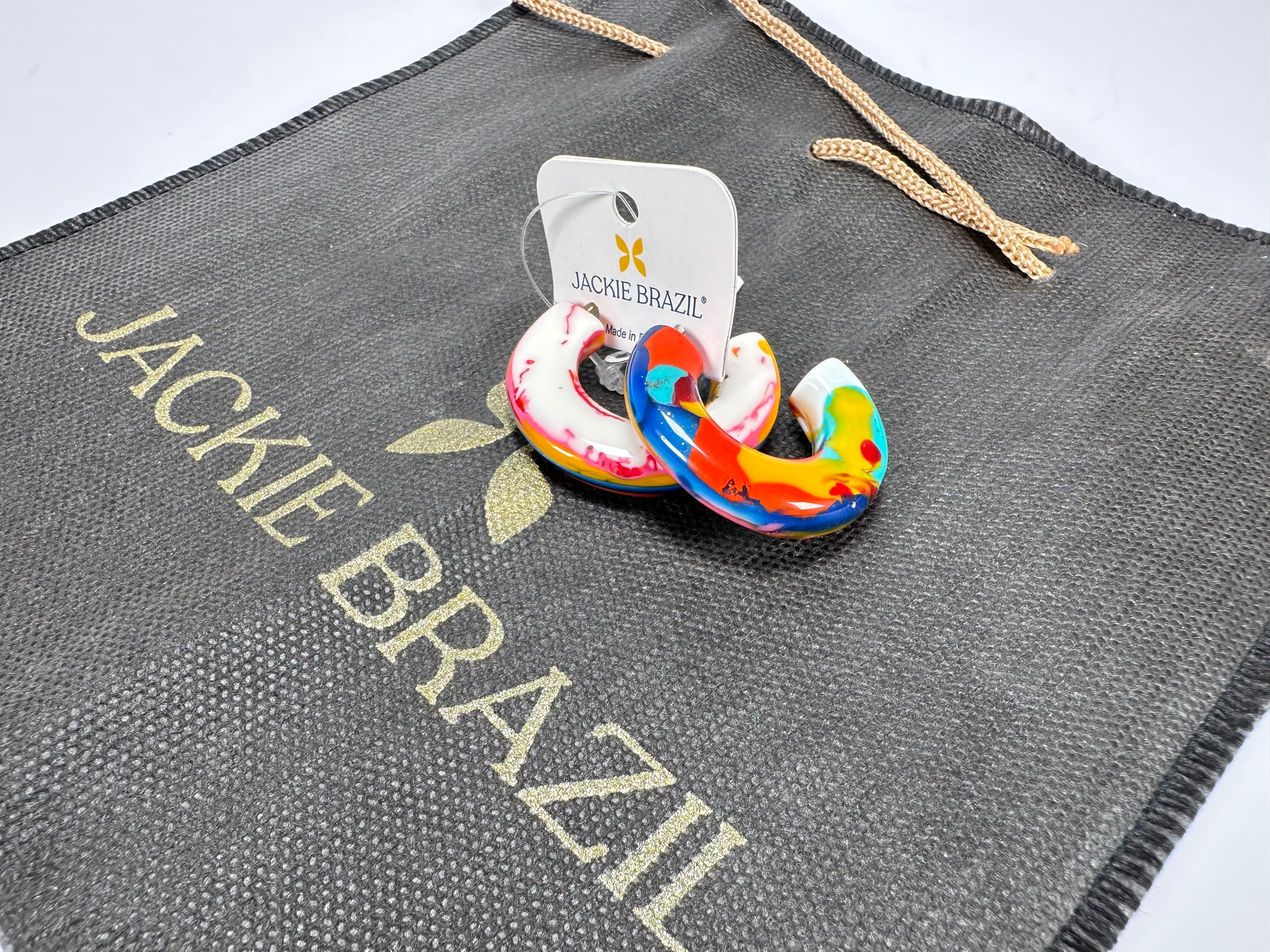Jackie Brazil "Lucia" Kandinsky Thick Half Hoop On Pin Resin Earrings ( E0035 )