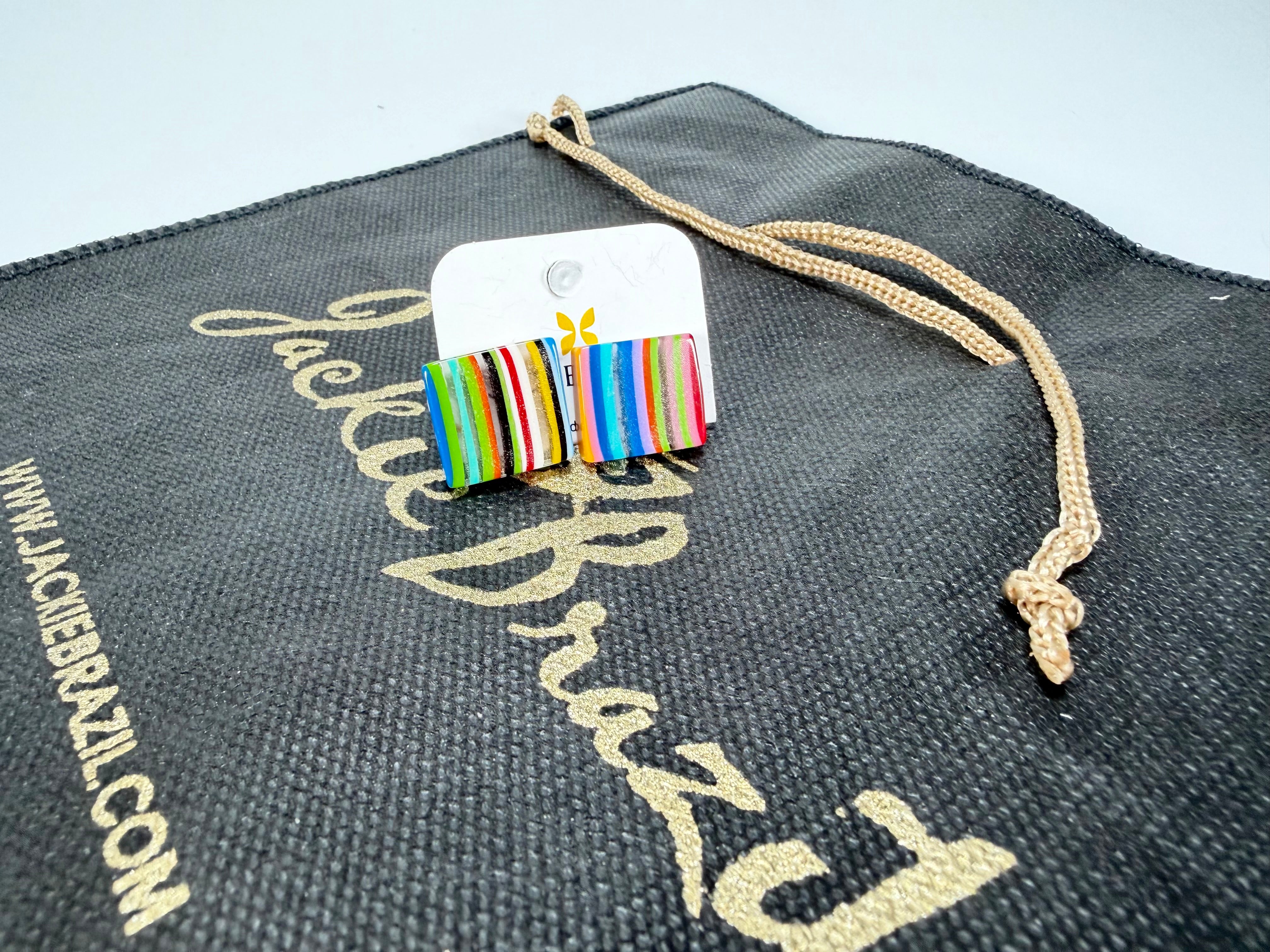 Jackie Brazil "Liquorice" Mix Colours Small Square Resin Earrings ( E0074 )