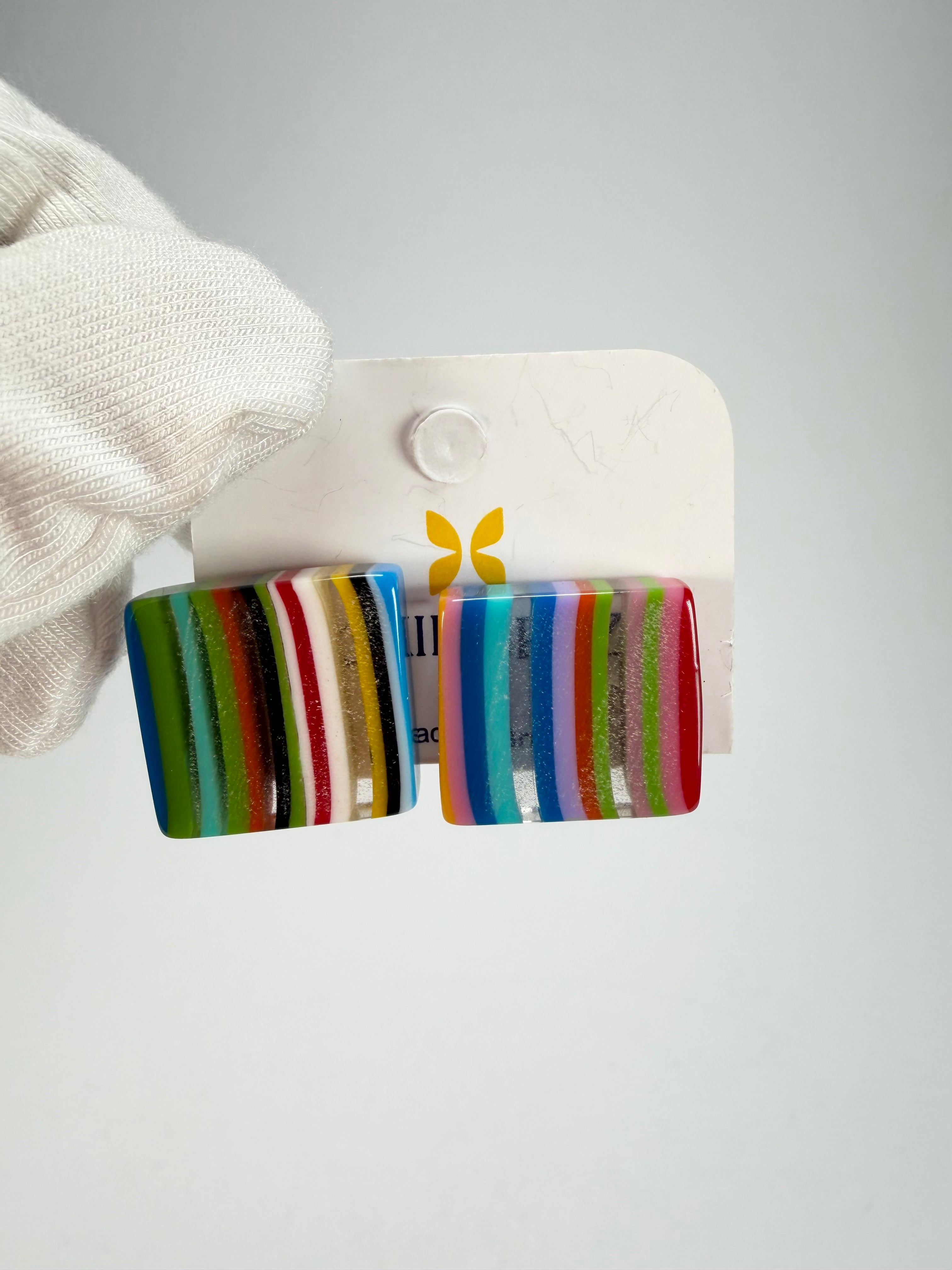 Jackie Brazil "Liquorice" Mix Colours Small Square Resin Earrings ( E0074 )