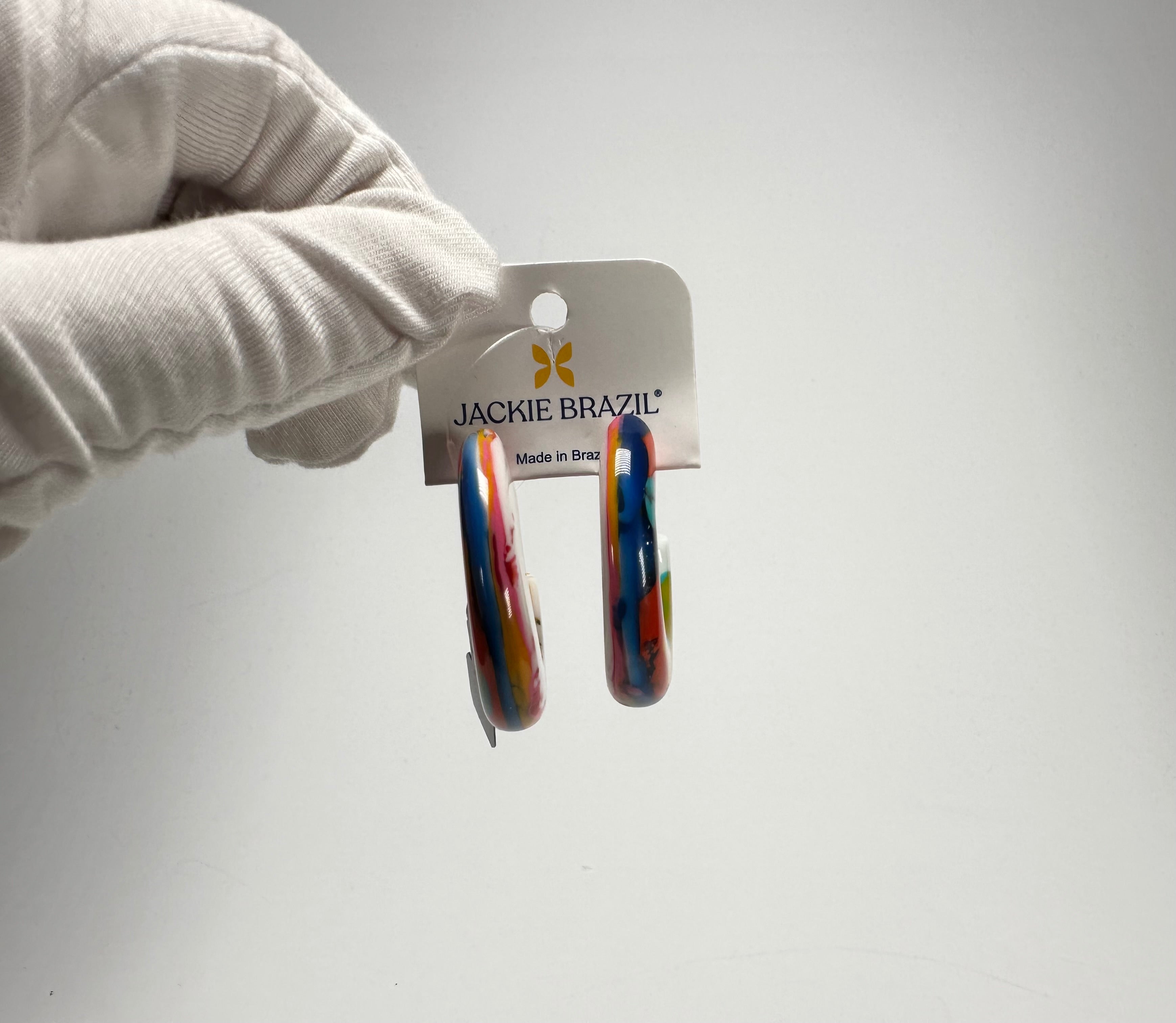 Jackie Brazil "Lucia" Kandinsky Thick Half Hoop On Pin Resin Earrings ( E0035 )