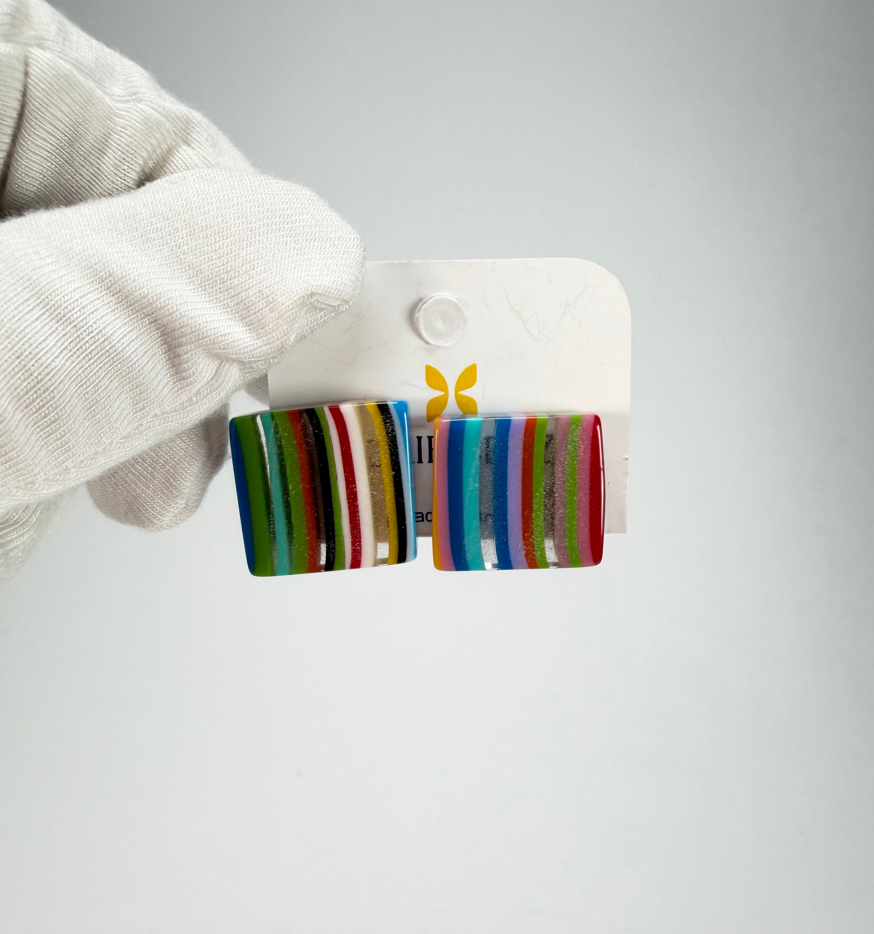 Jackie Brazil "Liquorice" Mix Colours Small Square Resin Earrings ( E0074 )