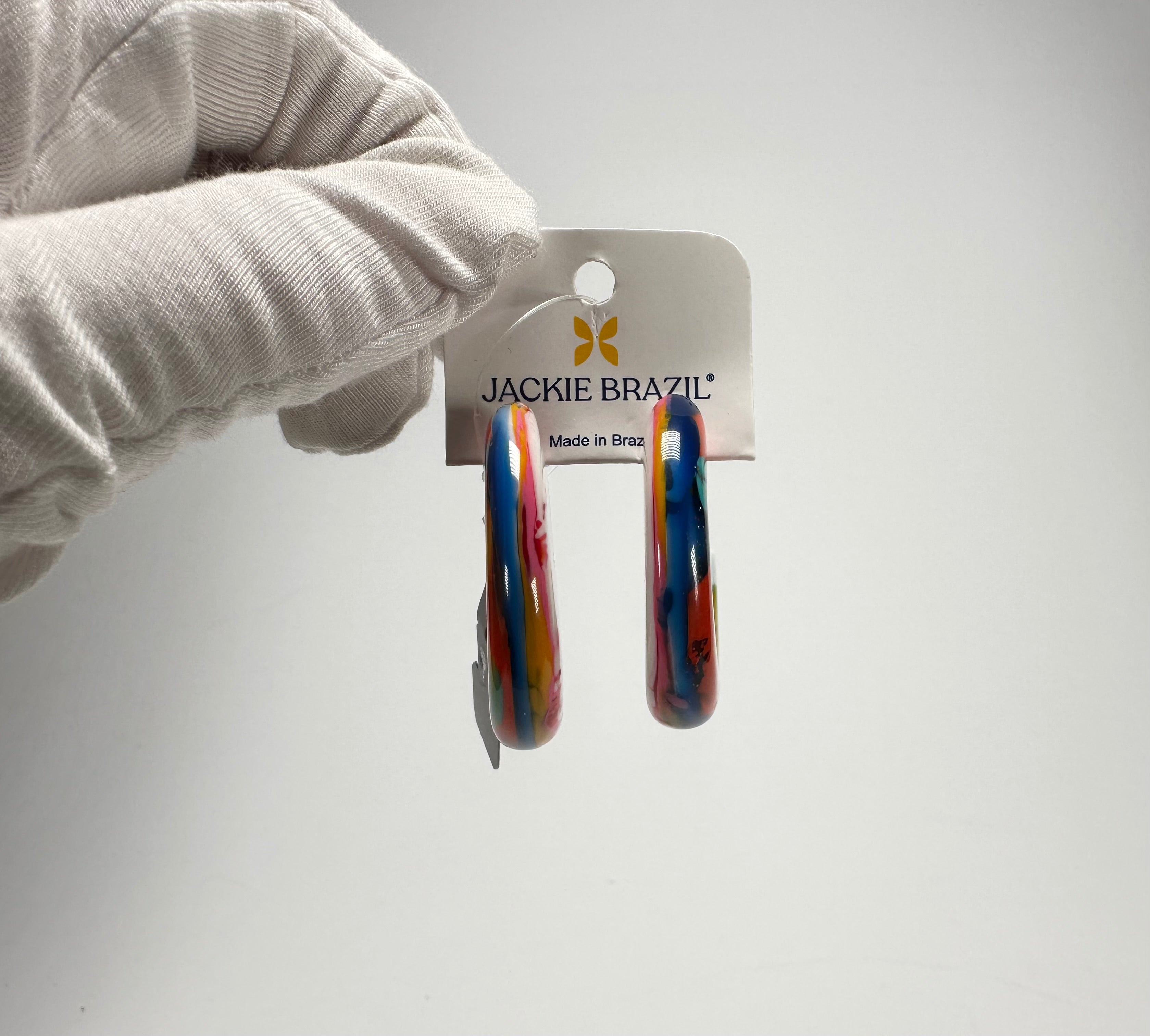 Jackie Brazil "Lucia" Kandinsky Thick Half Hoop On Pin Resin Earrings ( E0035 )