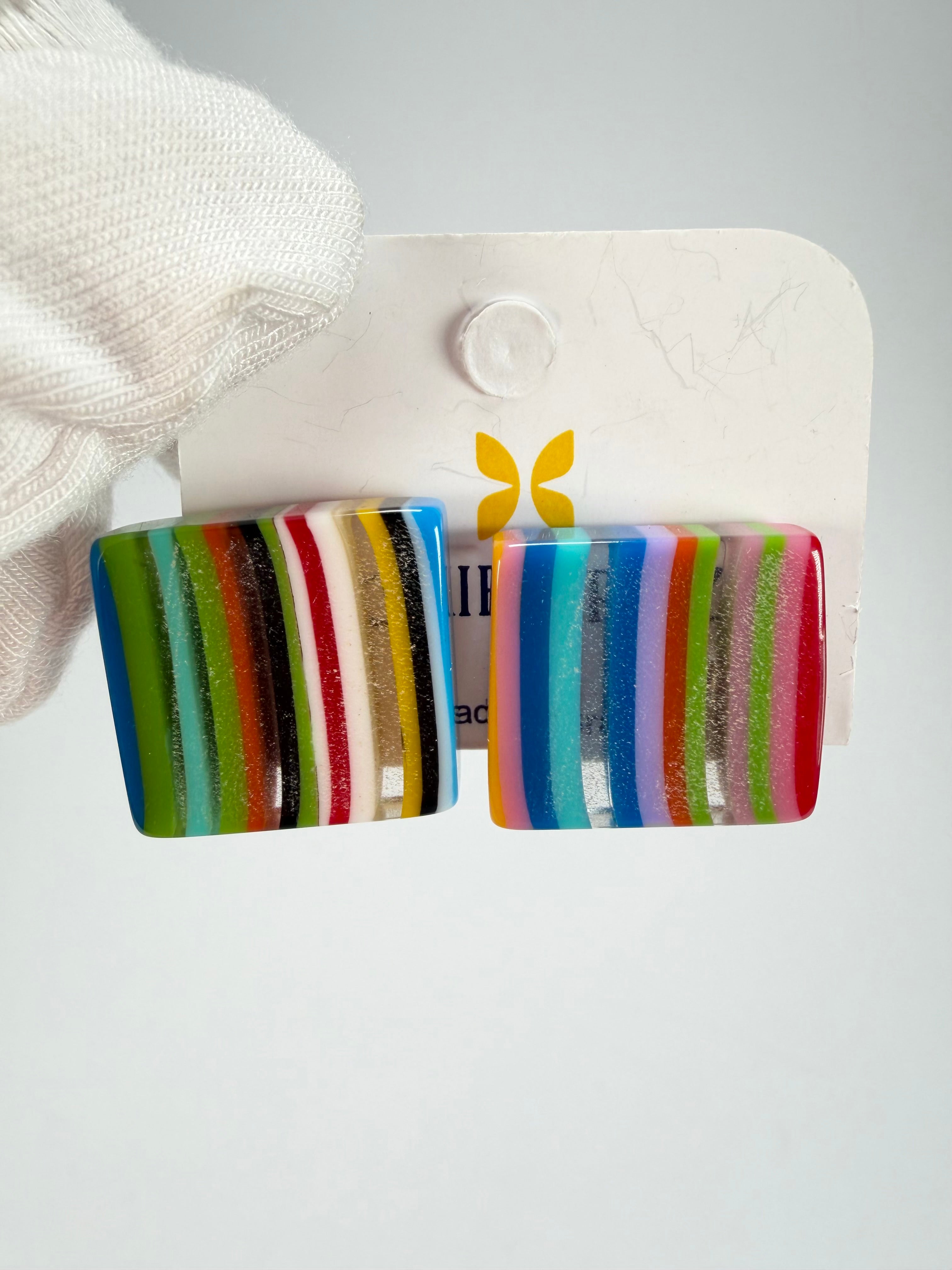 Jackie Brazil "Liquorice" Mix Colours Small Square Resin Earrings ( E0074 )