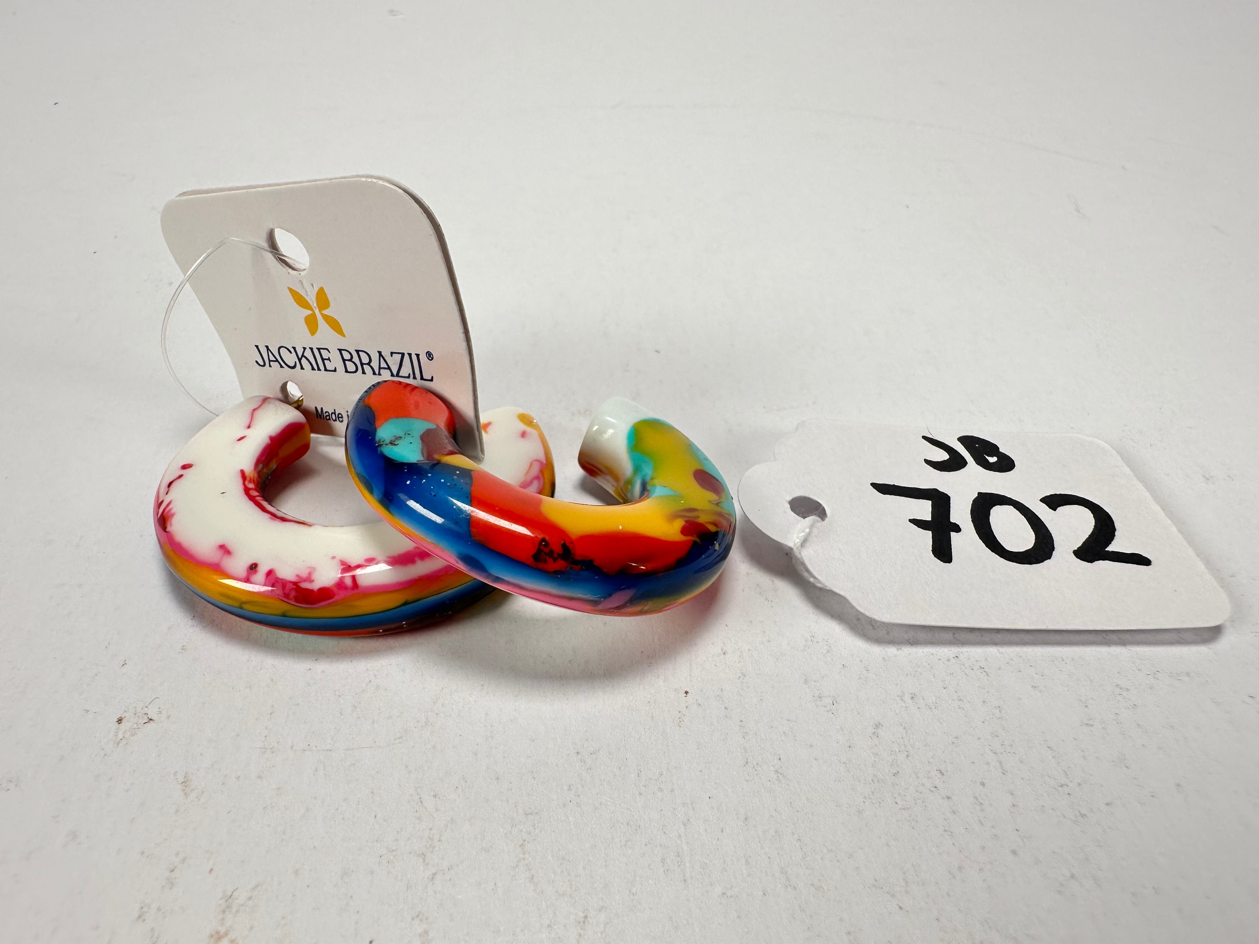 Jackie Brazil "Lucia" Kandinsky Thick Half Hoop On Pin Resin Earrings ( E0035 )