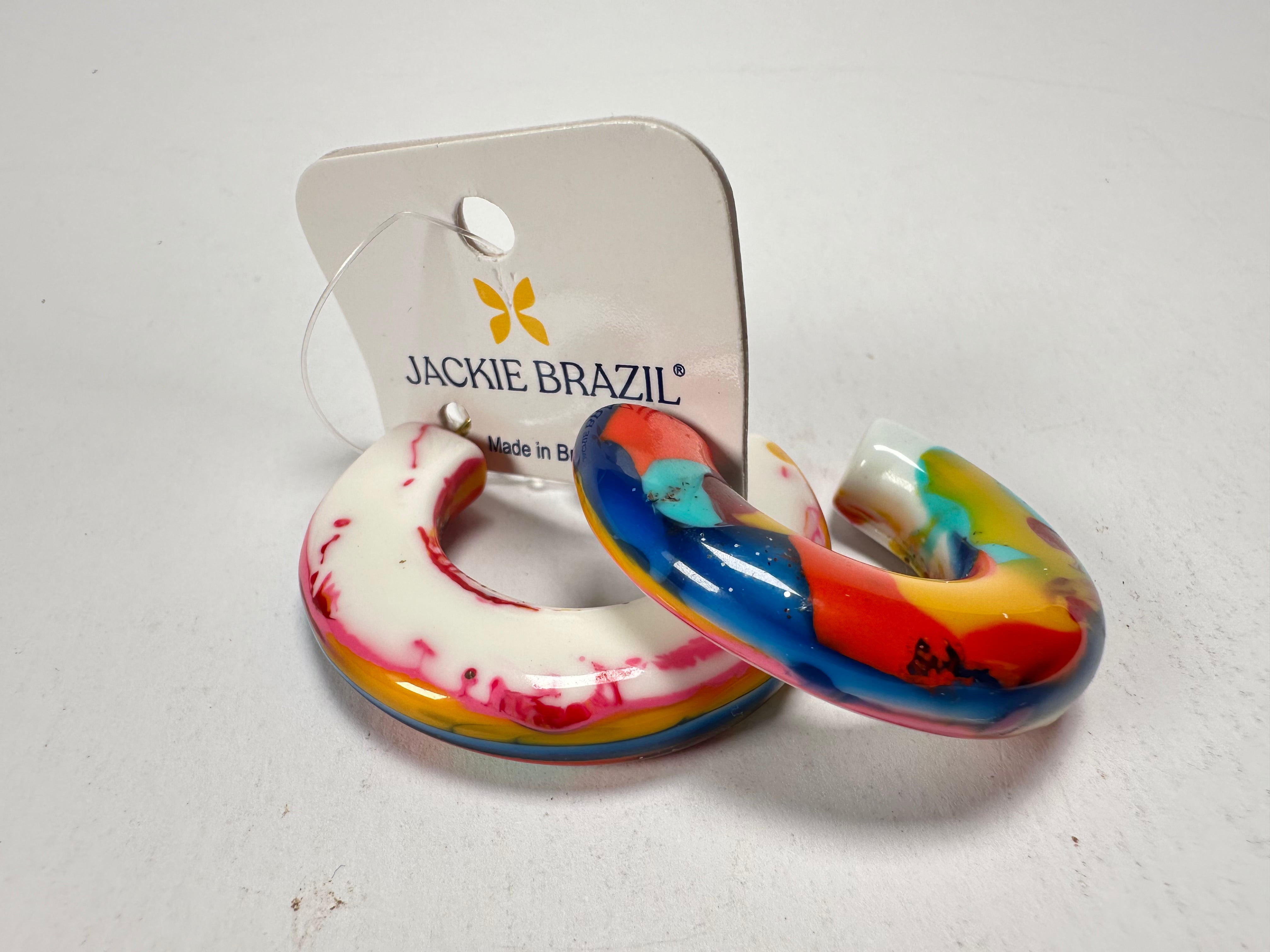 Jackie Brazil "Lucia" Kandinsky Thick Half Hoop On Pin Resin Earrings ( E0035 )