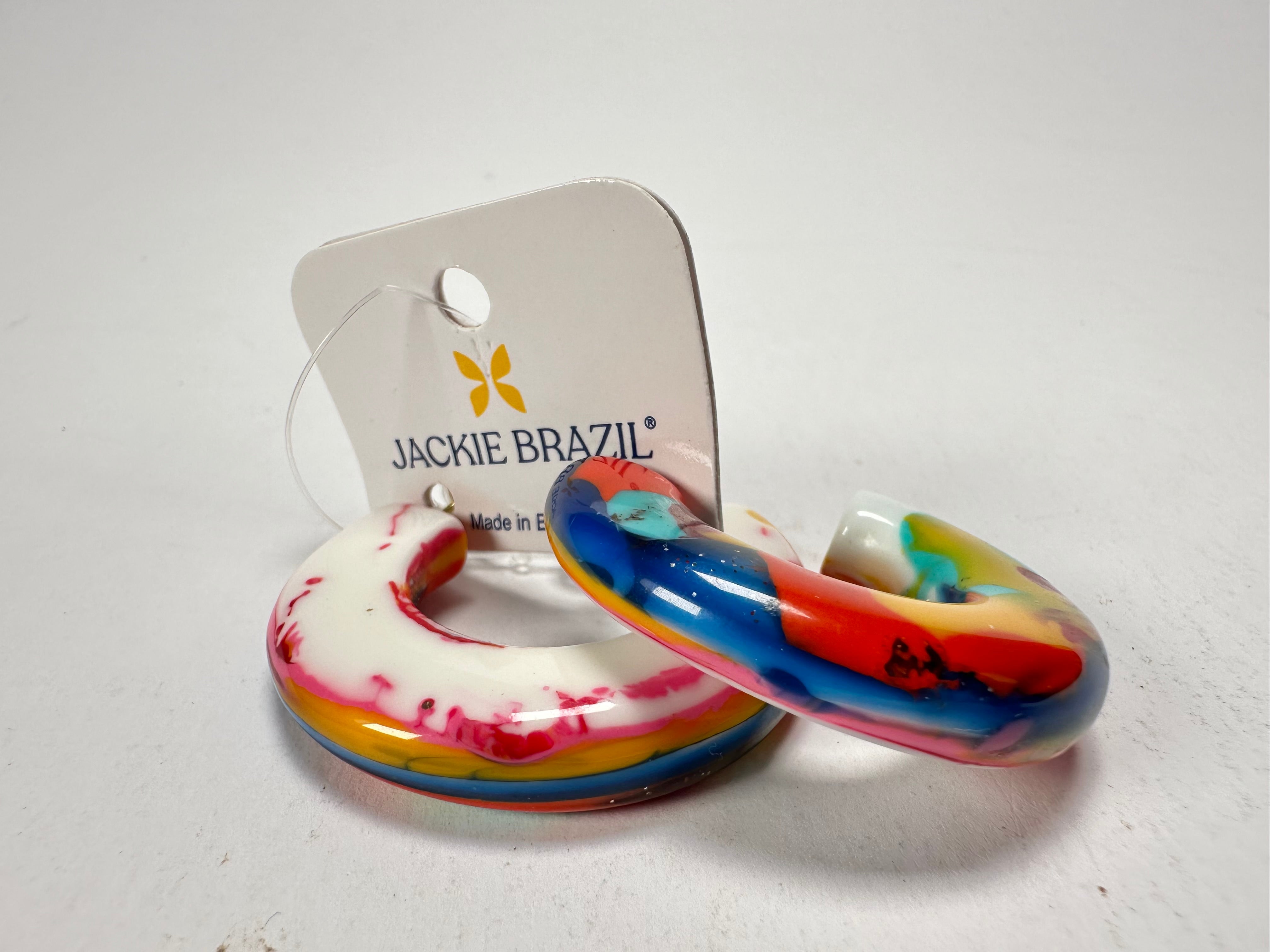 Jackie Brazil "Lucia" Kandinsky Thick Half Hoop On Pin Resin Earrings ( E0035 )