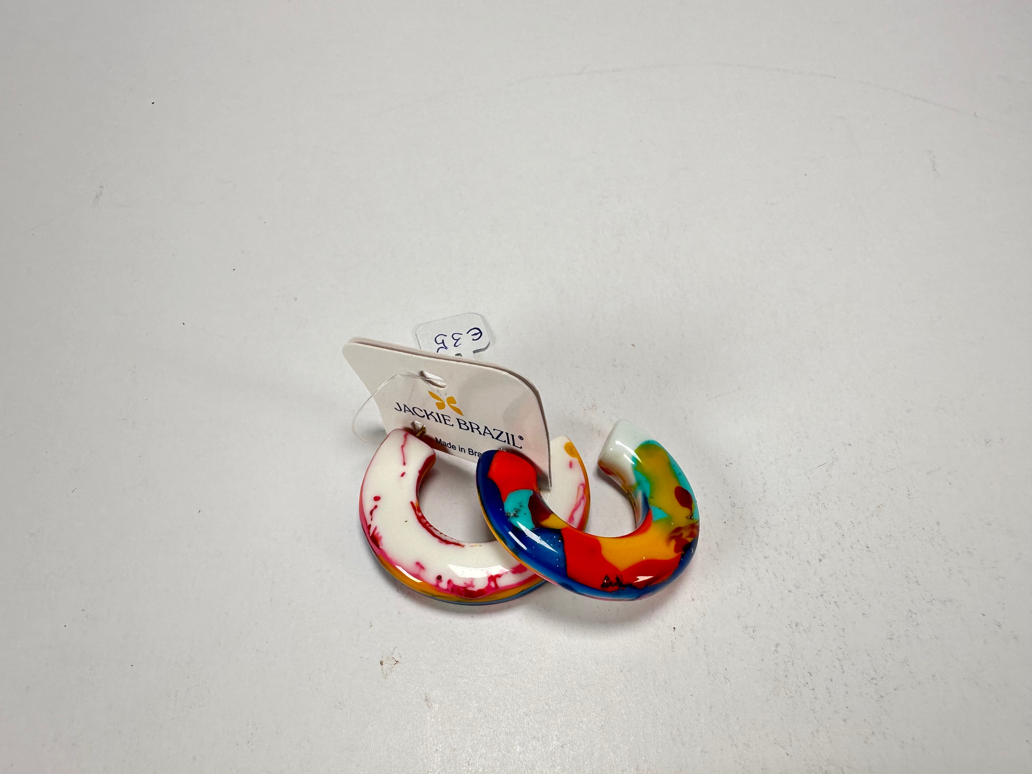Jackie Brazil "Lucia" Kandinsky Thick Half Hoop On Pin Resin Earrings ( E0035 )