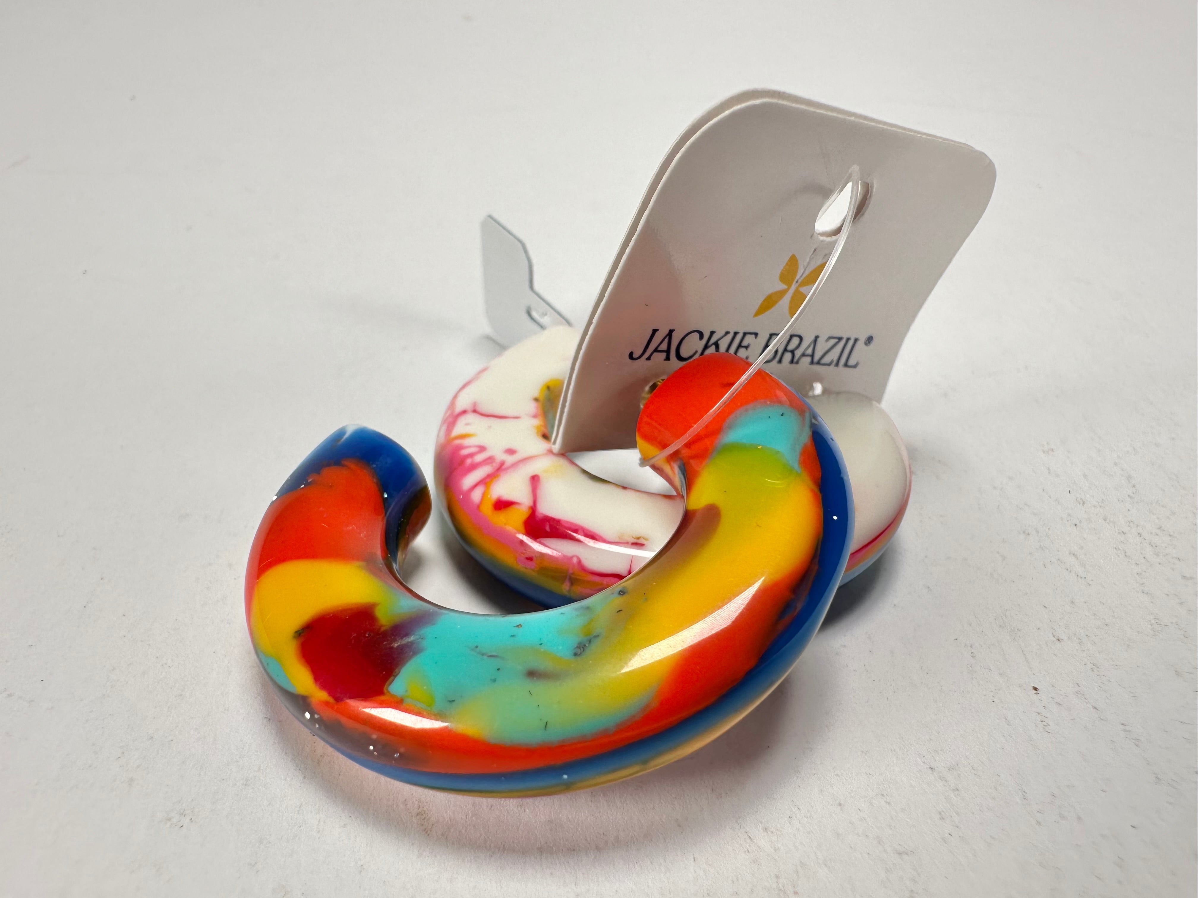 Jackie Brazil "Lucia" Kandinsky Thick Half Hoop On Pin Resin Earrings ( E0035 )