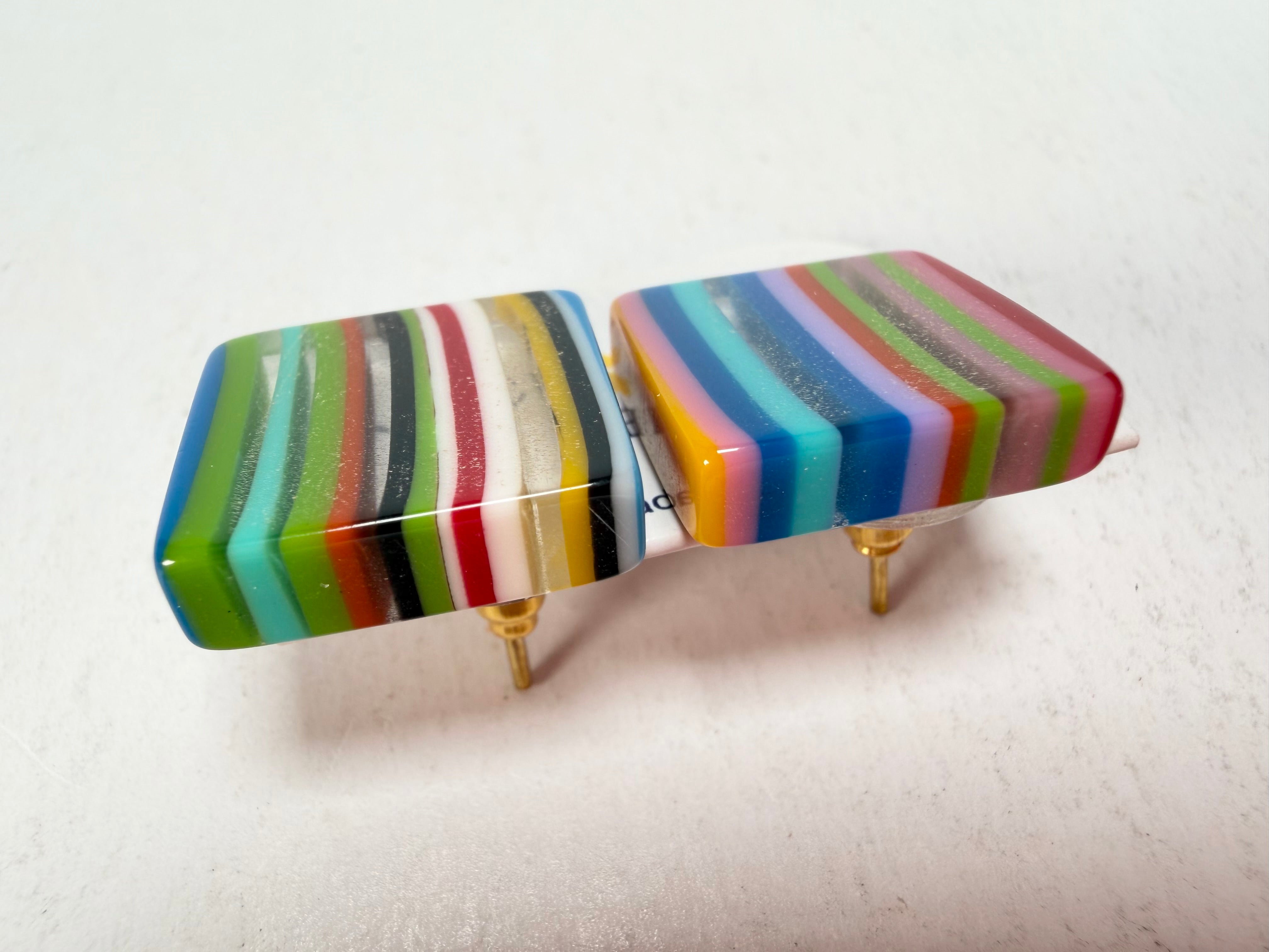 Jackie Brazil "Liquorice" Mix Colours Small Square Resin Earrings ( E0074 )