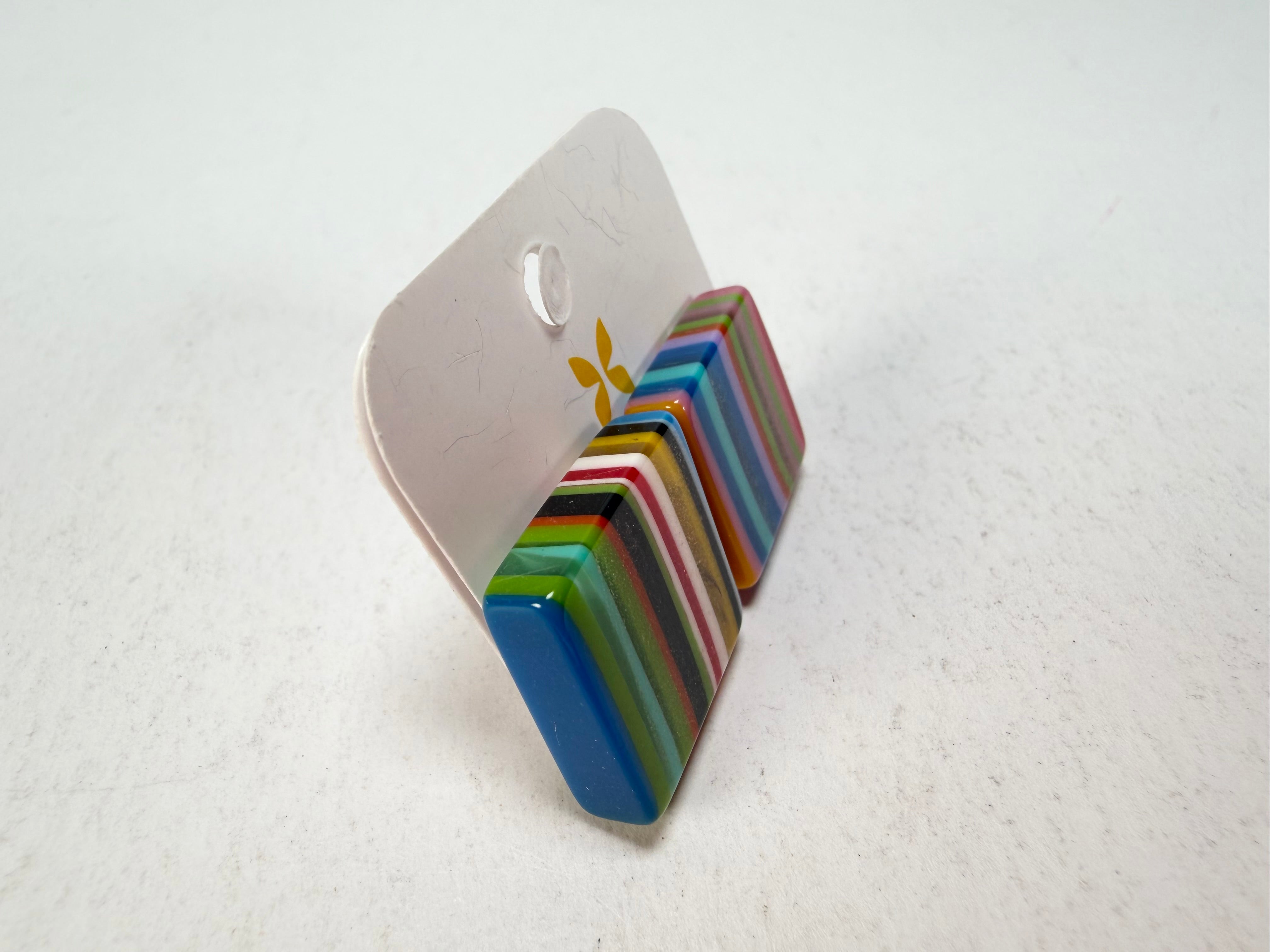 Jackie Brazil "Liquorice" Mix Colours Small Square Resin Earrings ( E0074 )