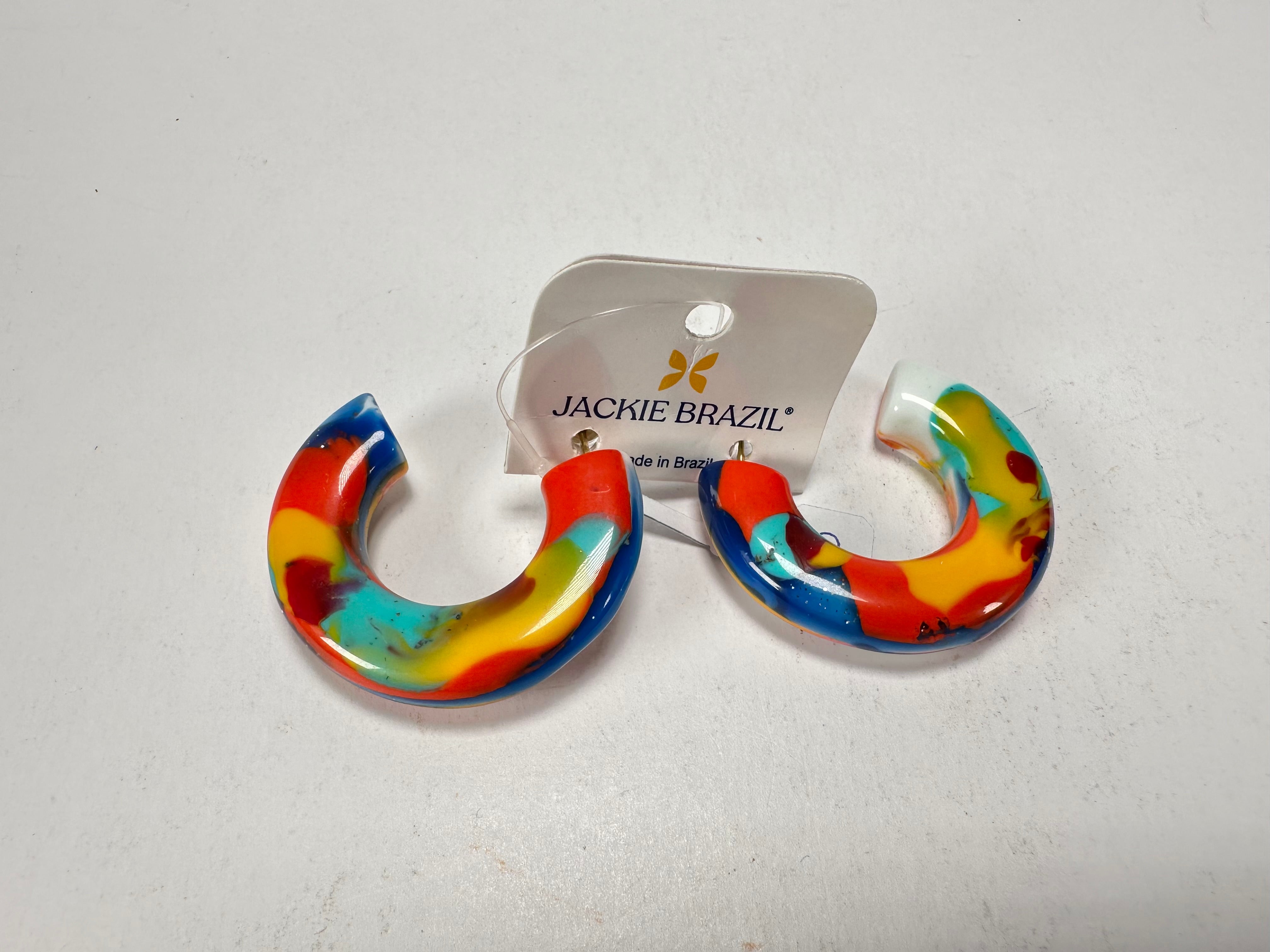 Jackie Brazil "Lucia" Kandinsky Thick Half Hoop On Pin Resin Earrings ( E0035 )