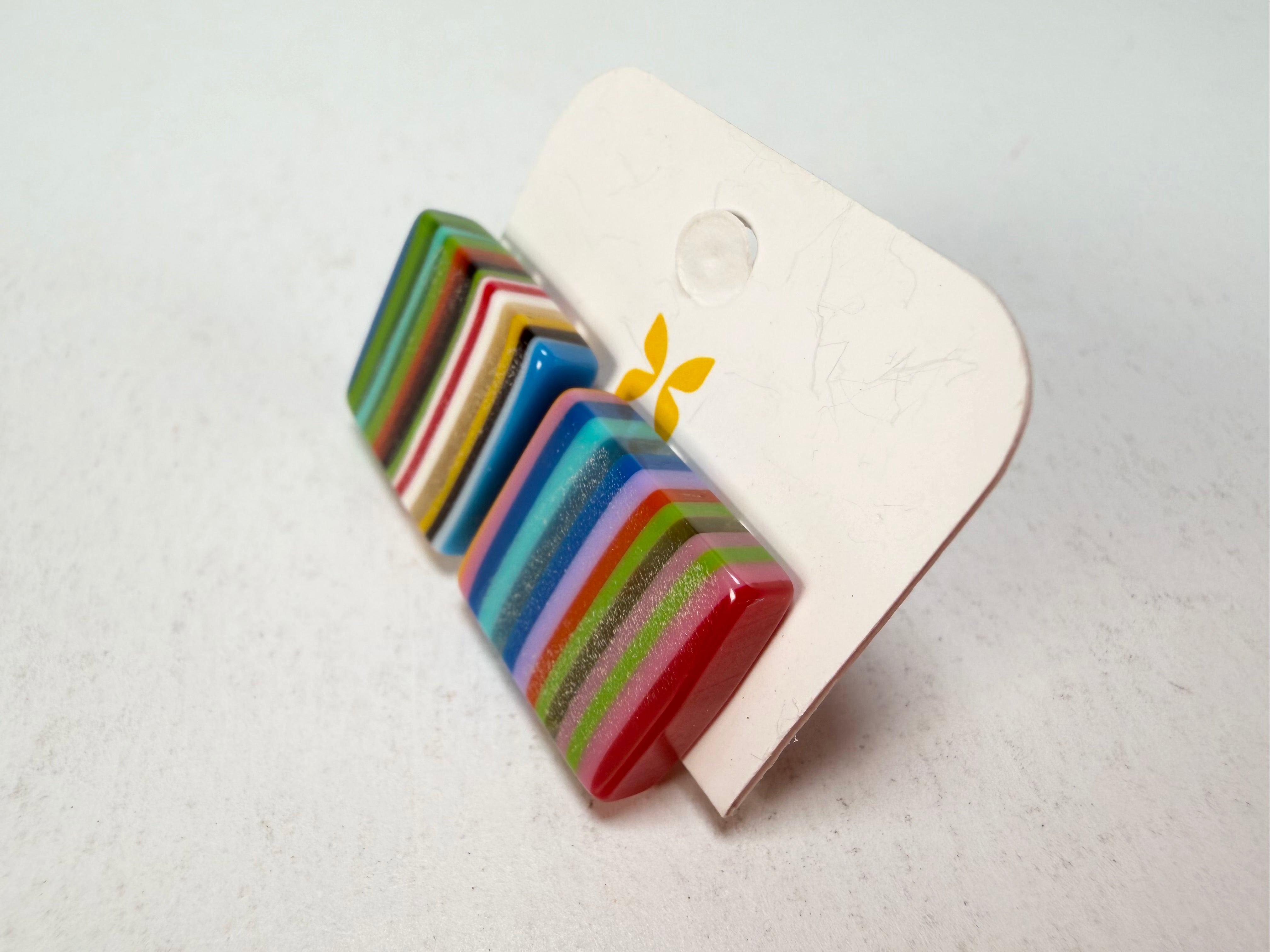 Jackie Brazil "Liquorice" Mix Colours Small Square Resin Earrings ( E0074 )