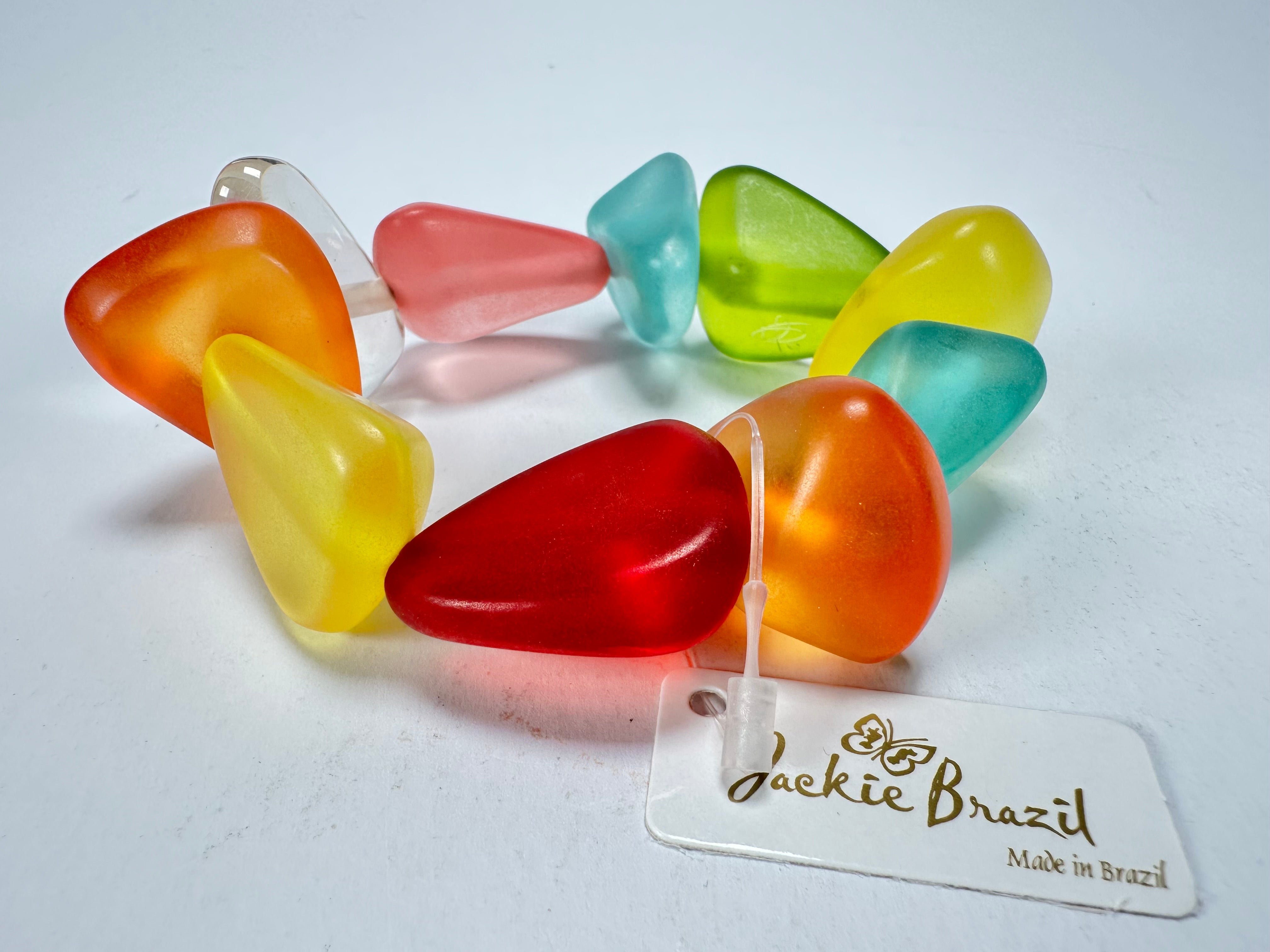 Jackie Brazil "Diamonds" Transparent Summer Frost Flintstone Bone Bracelet ( B0211 )