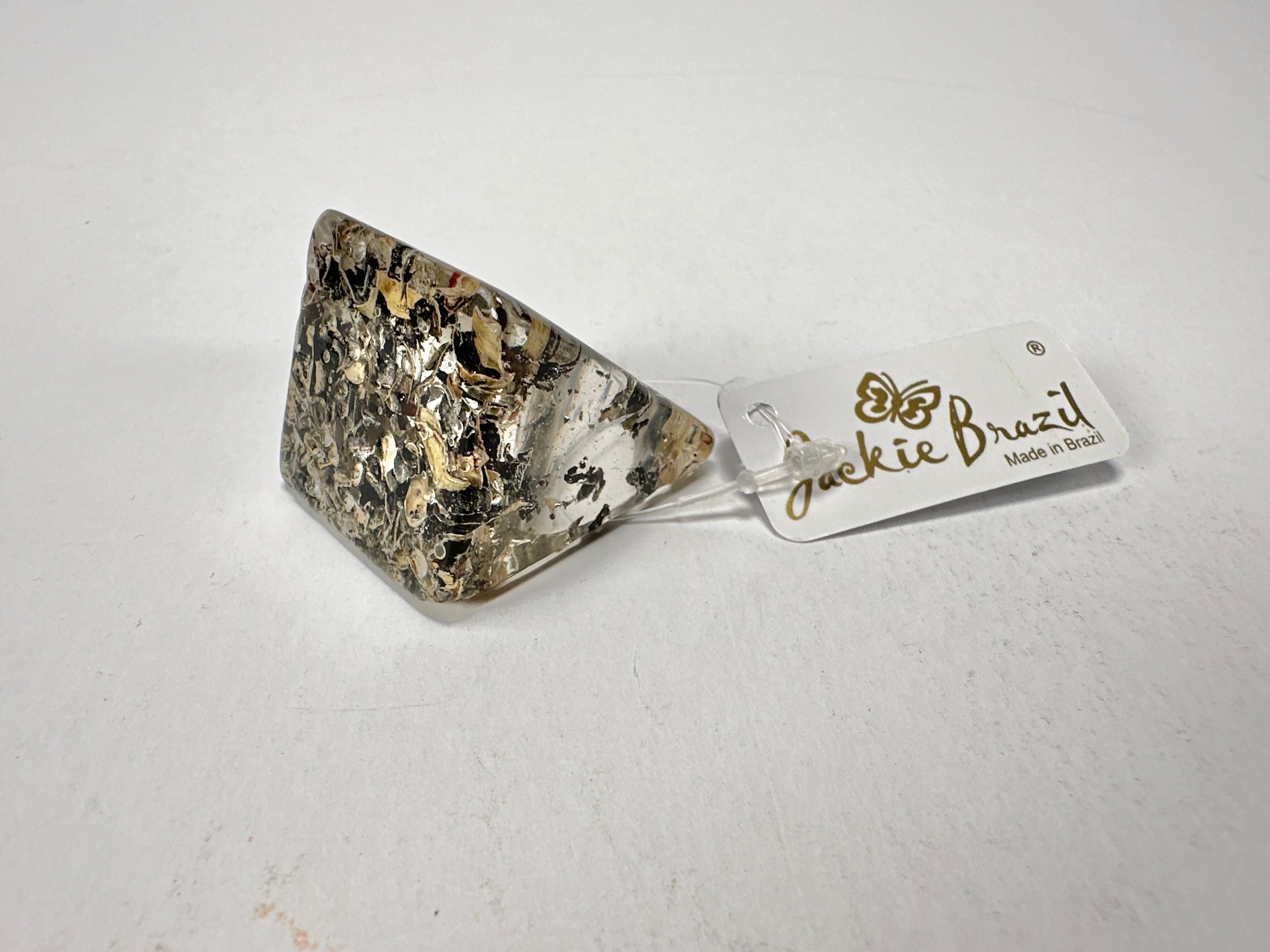 Jackie Brazil "Seaweed" Large Square Resin Ring ( R1715 ) Size UK P / USA 8