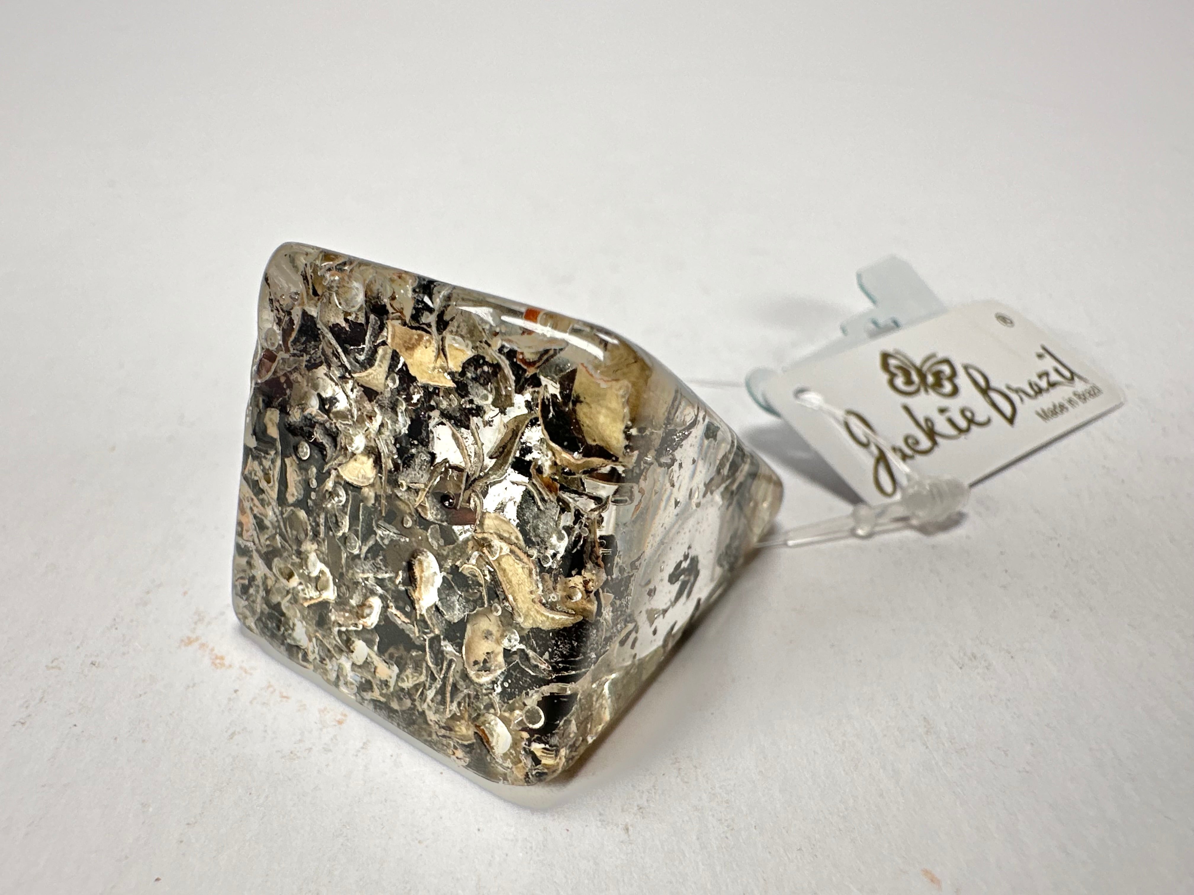 Jackie Brazil "Seaweed" Large Square Resin Ring ( R1715 ) Size UK P / USA 8