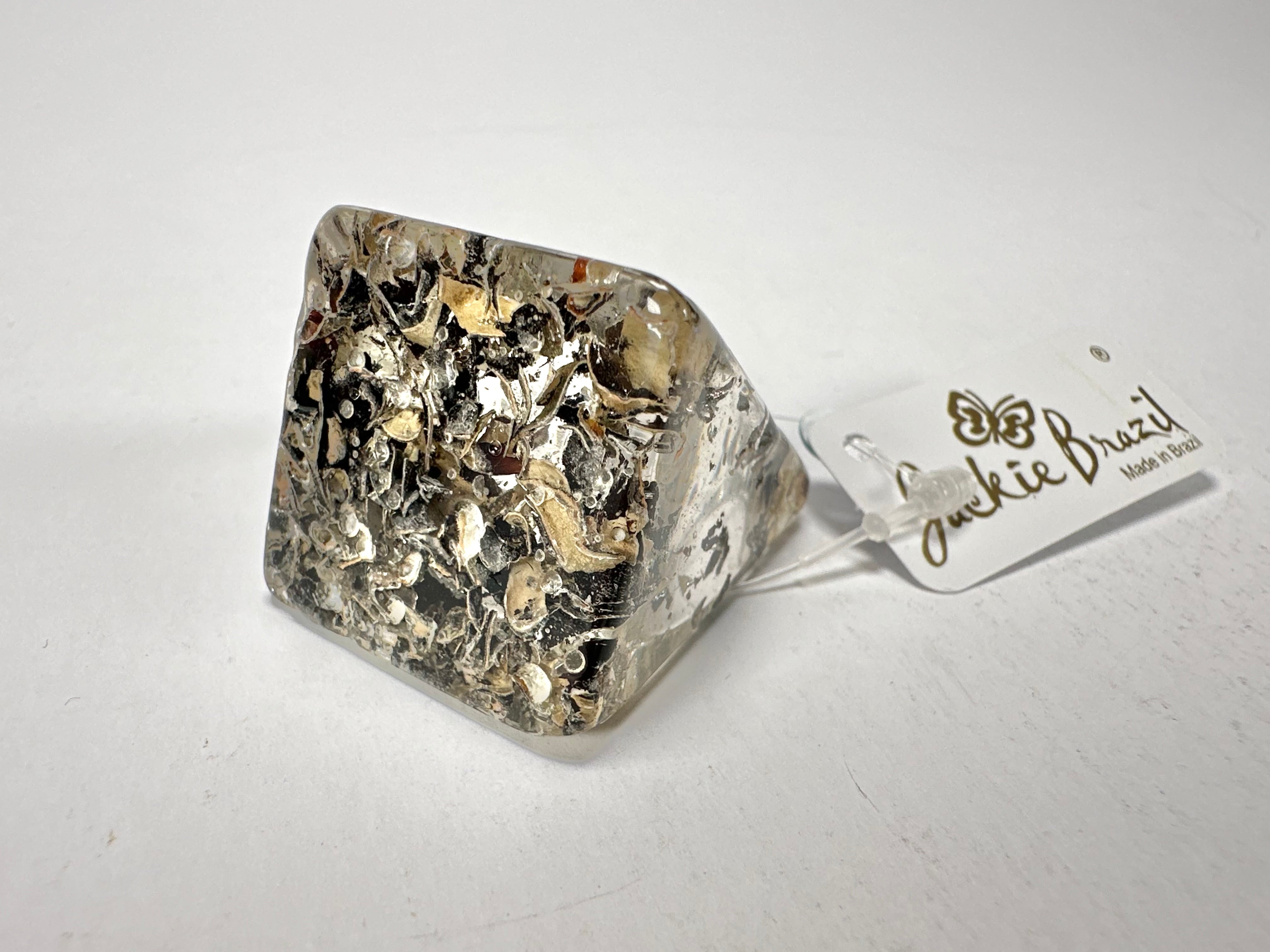 Jackie Brazil "Seaweed" Large Square Resin Ring ( R1715 ) Size UK P / USA 8