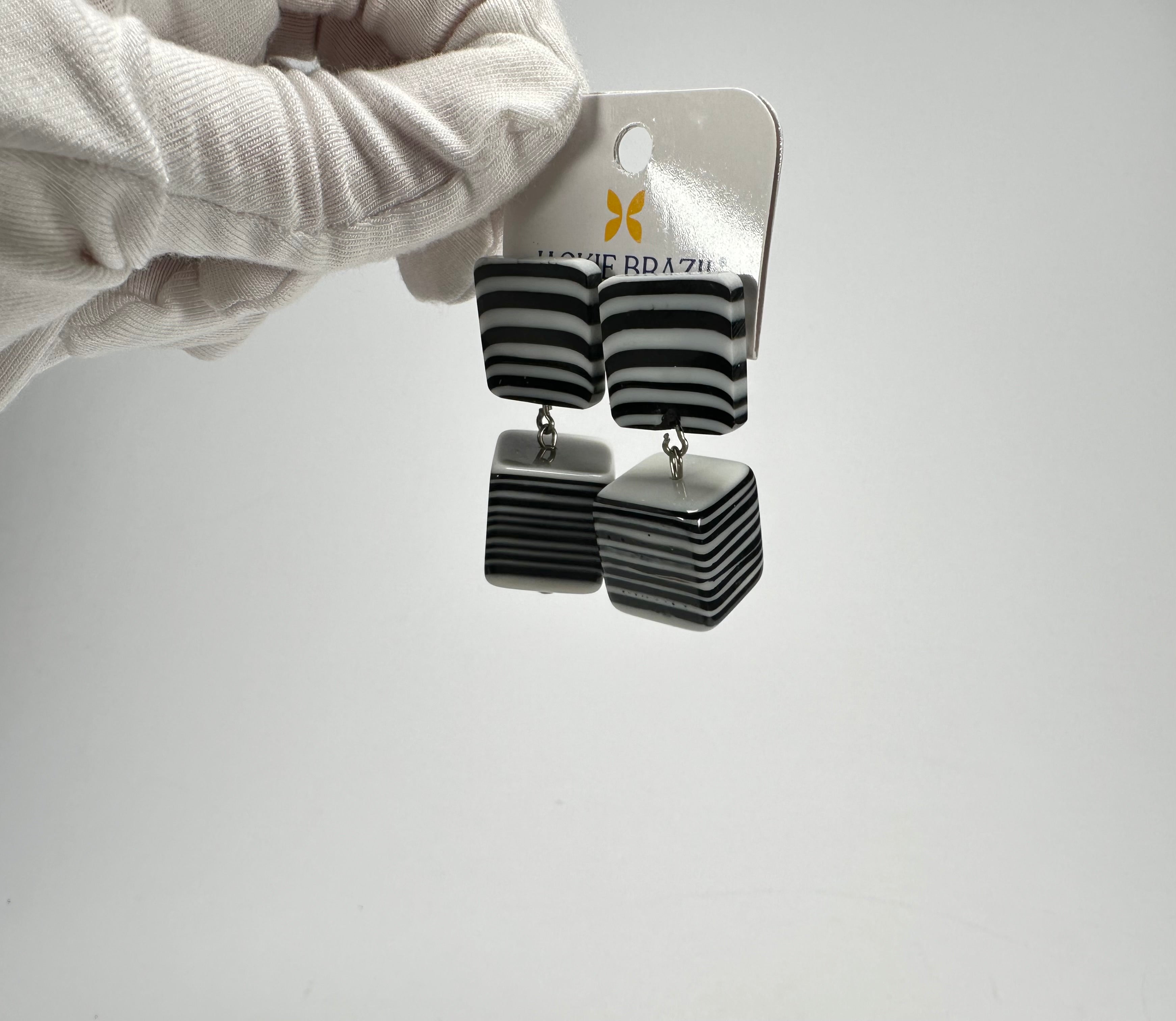 Jackie Brazil "Black & White" Liquorice All Sorts Stud & Cube Resin Earrings ( E0080 )