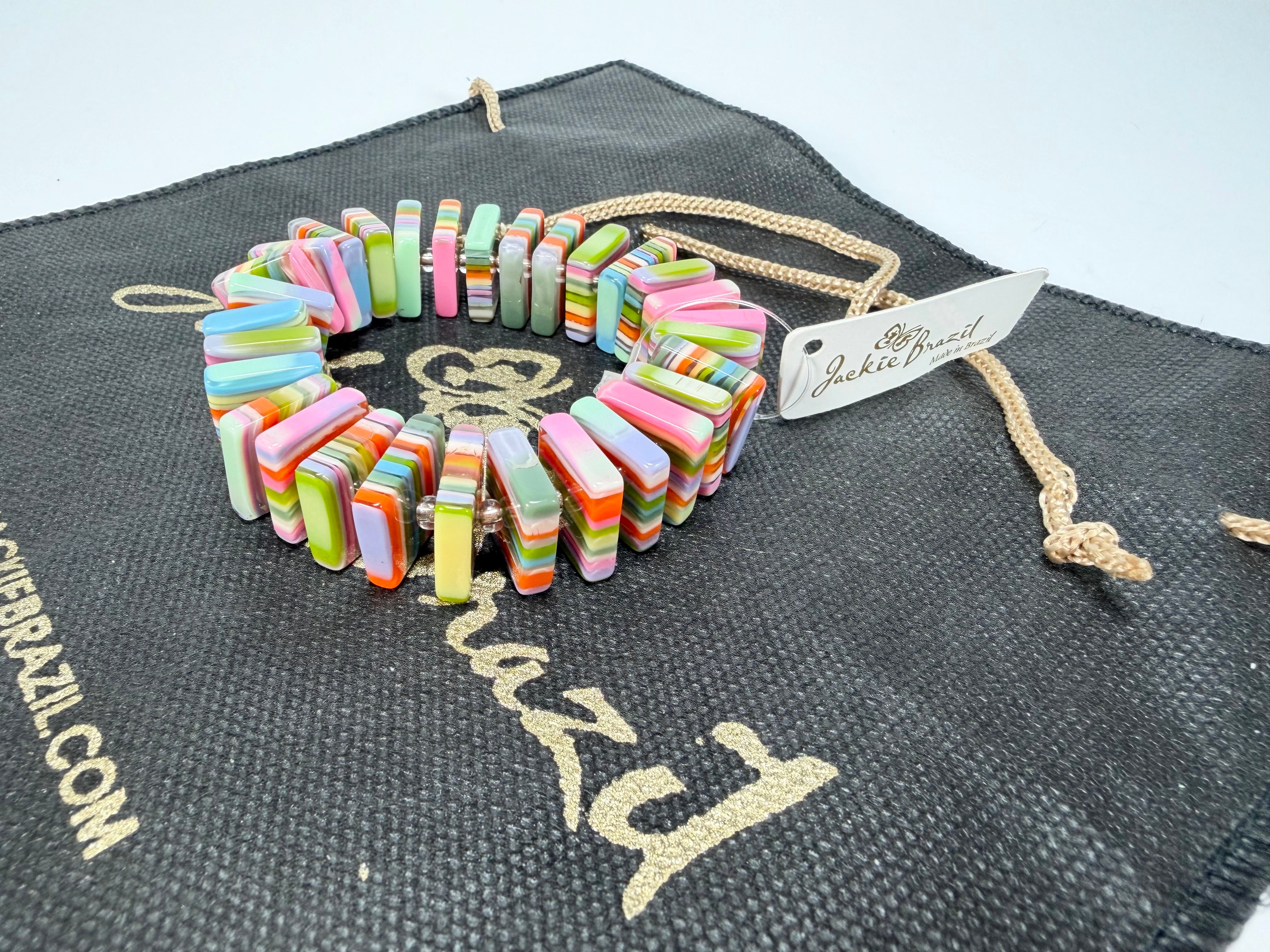 Jackie Brazil "Patricia" Liquorice Squares & Beads Spring Colour Resin Bracelet ( B0192 )