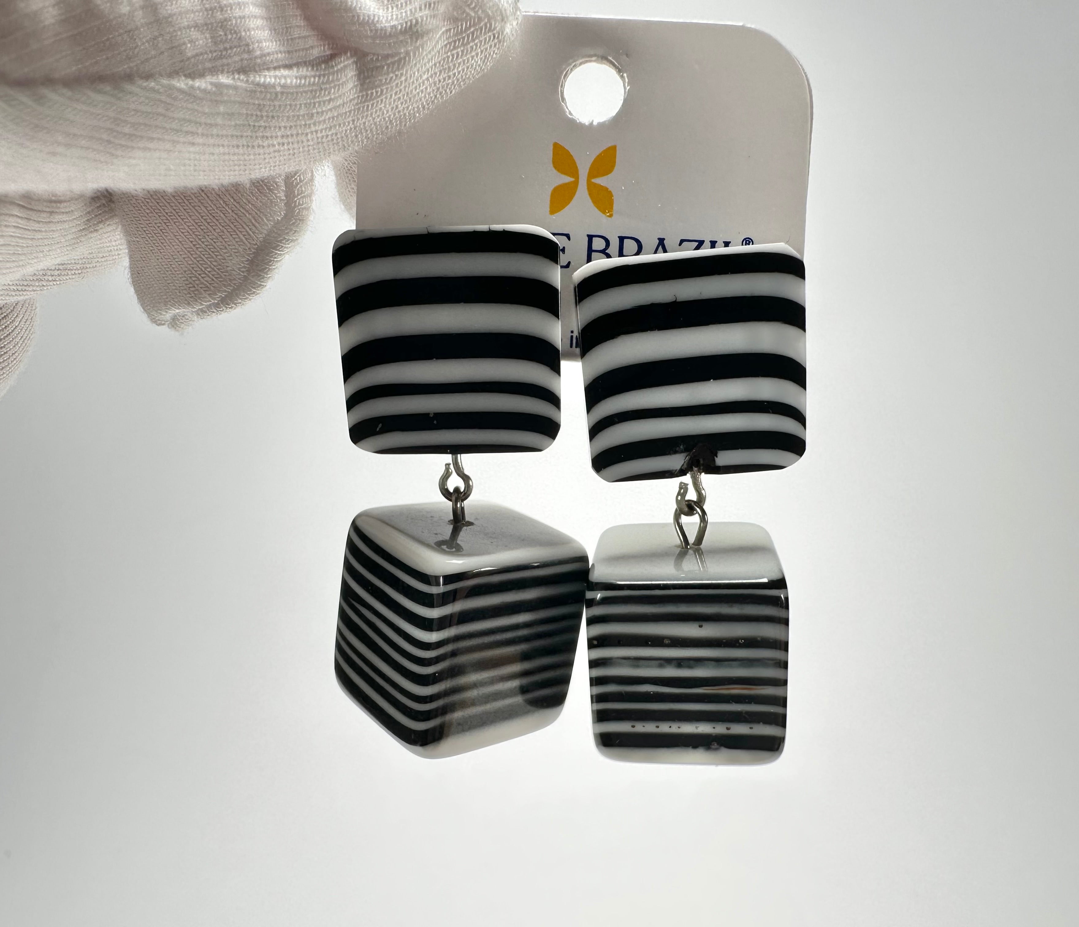 Jackie Brazil "Black & White" Liquorice All Sorts Stud & Cube Resin Earrings ( E0080 )