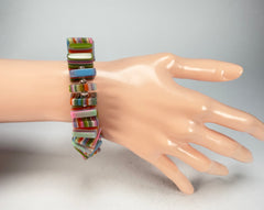 Jackie Brazil "Patricia" Liquorice Squares & Beads Spring Colour Resin Bracelet ( B0192 )