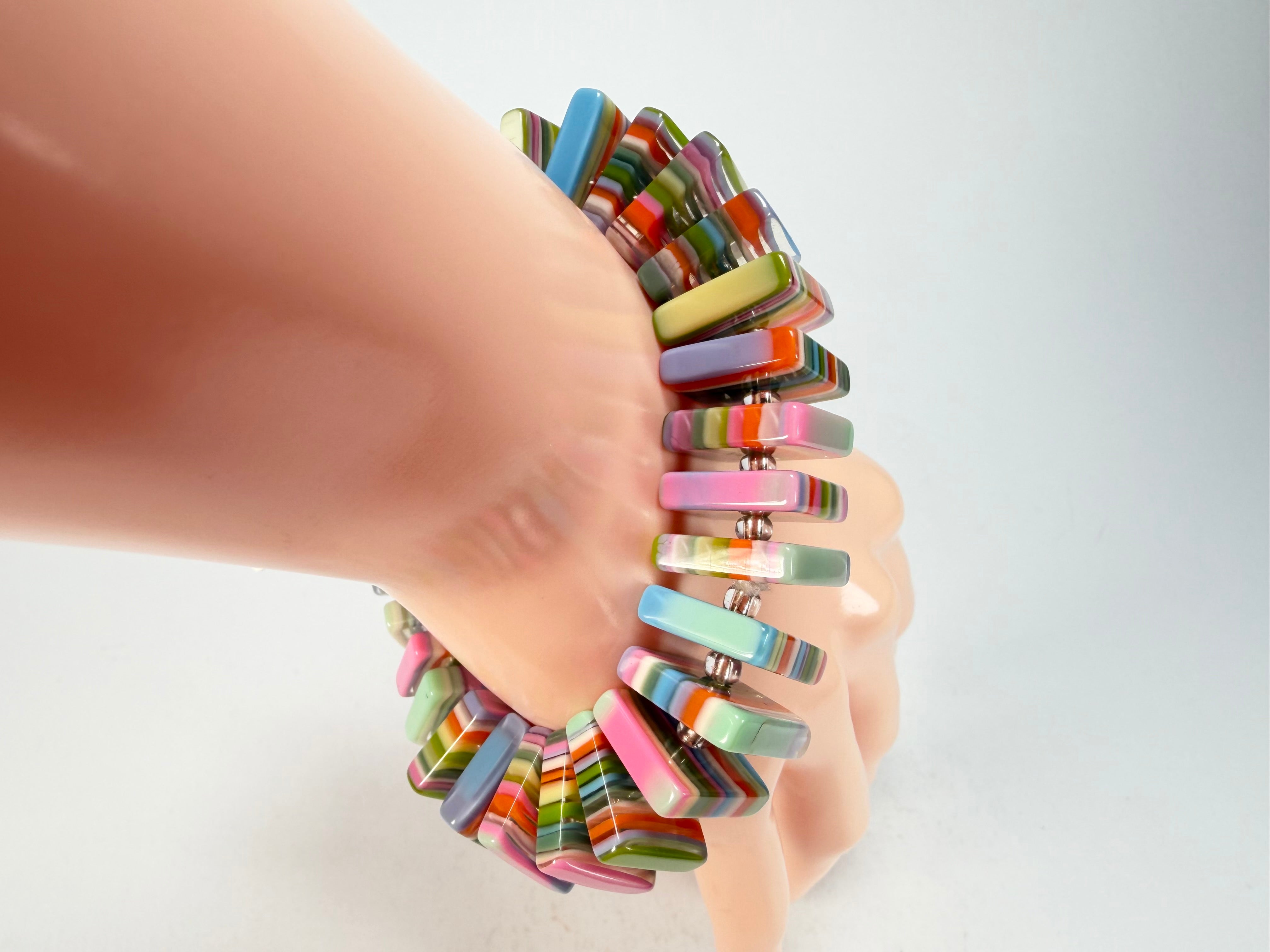 Jackie Brazil "Patricia" Liquorice Squares & Beads Spring Colour Resin Bracelet ( B0192 )