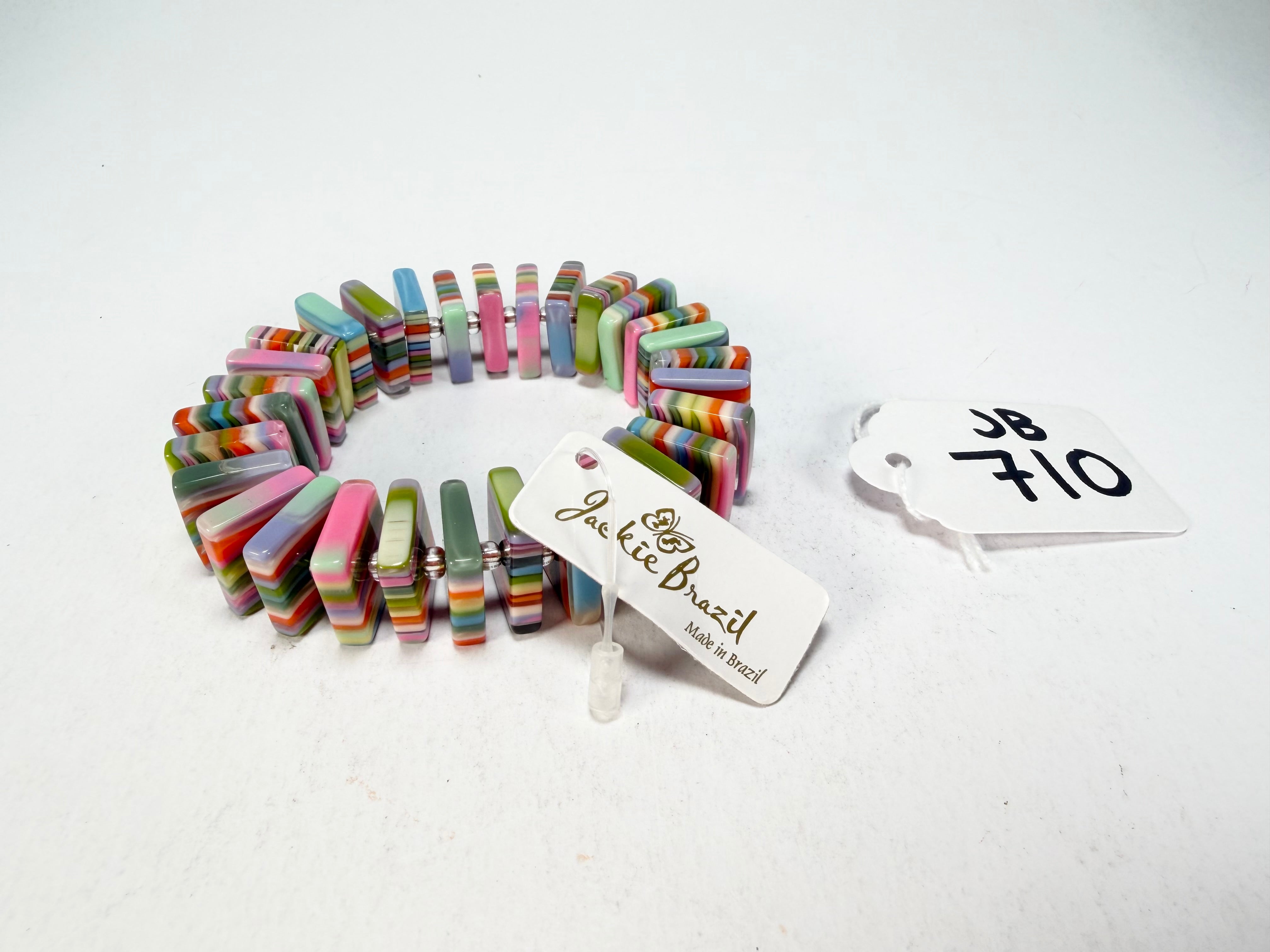 Jackie Brazil "Patricia" Liquorice Squares & Beads Spring Colour Resin Bracelet ( B0192 )