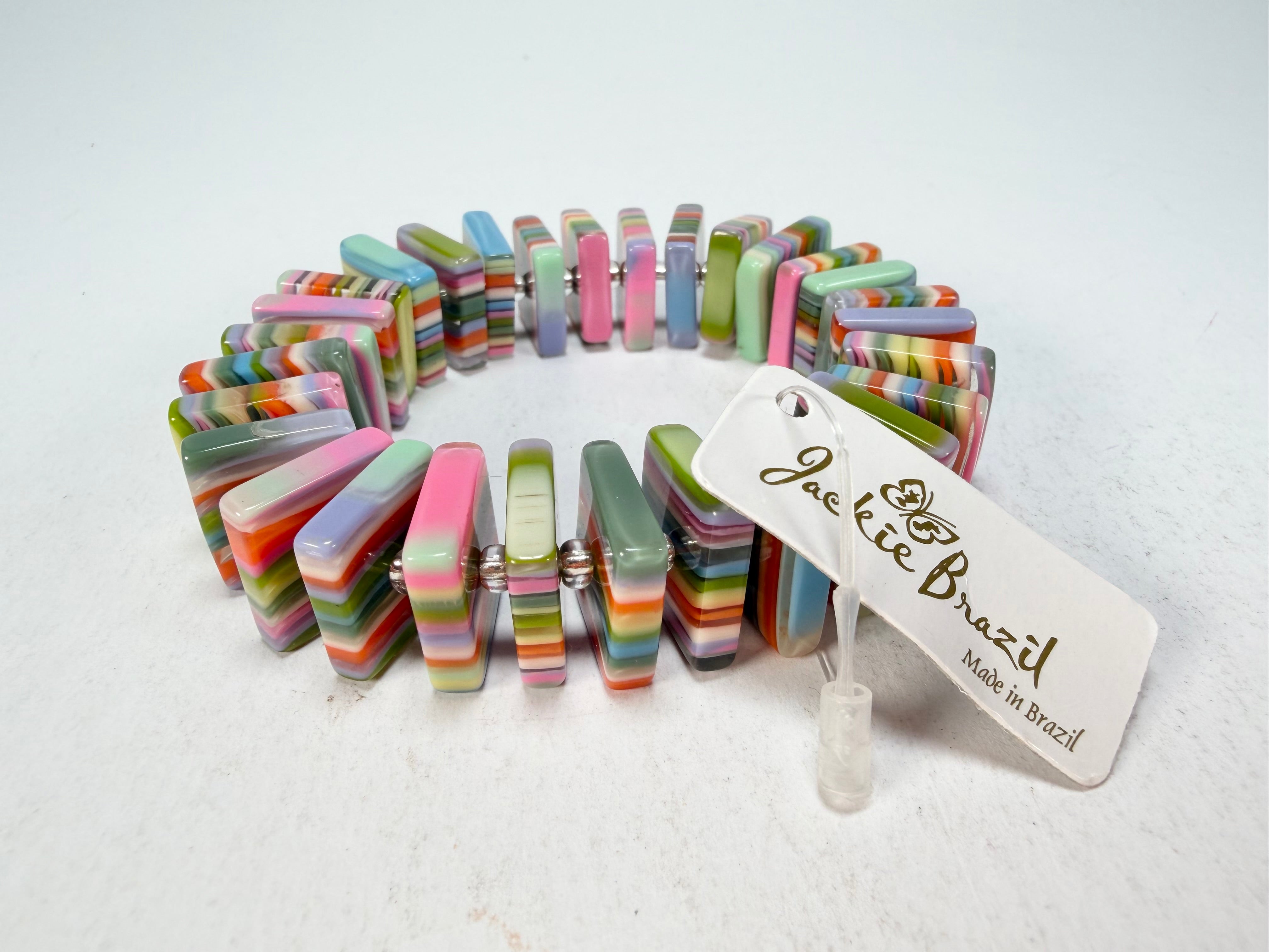 Jackie Brazil "Patricia" Liquorice Squares & Beads Spring Colour Resin Bracelet ( B0192 )
