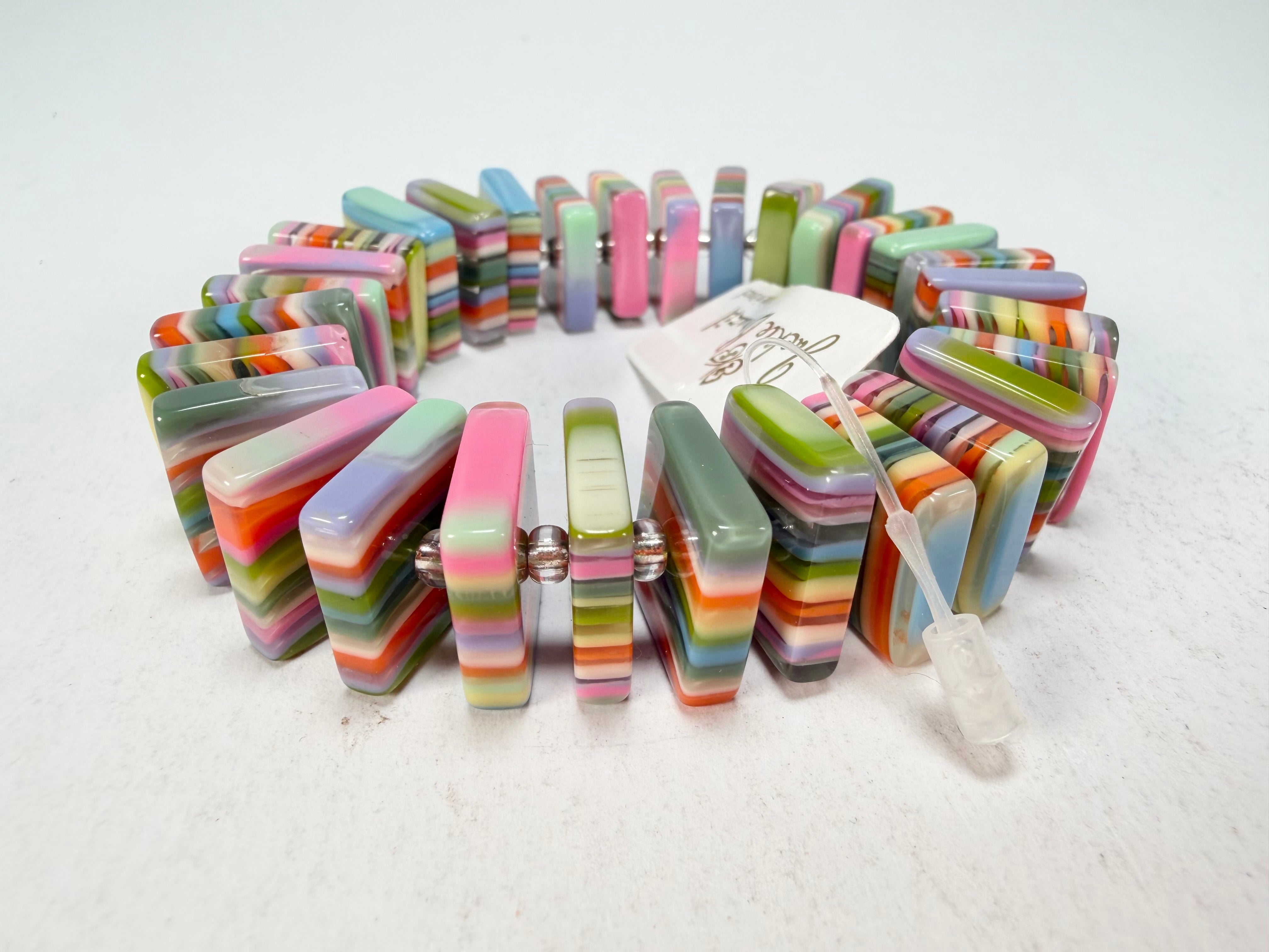 Jackie Brazil "Patricia" Liquorice Squares & Beads Spring Colour Resin Bracelet ( B0192 )