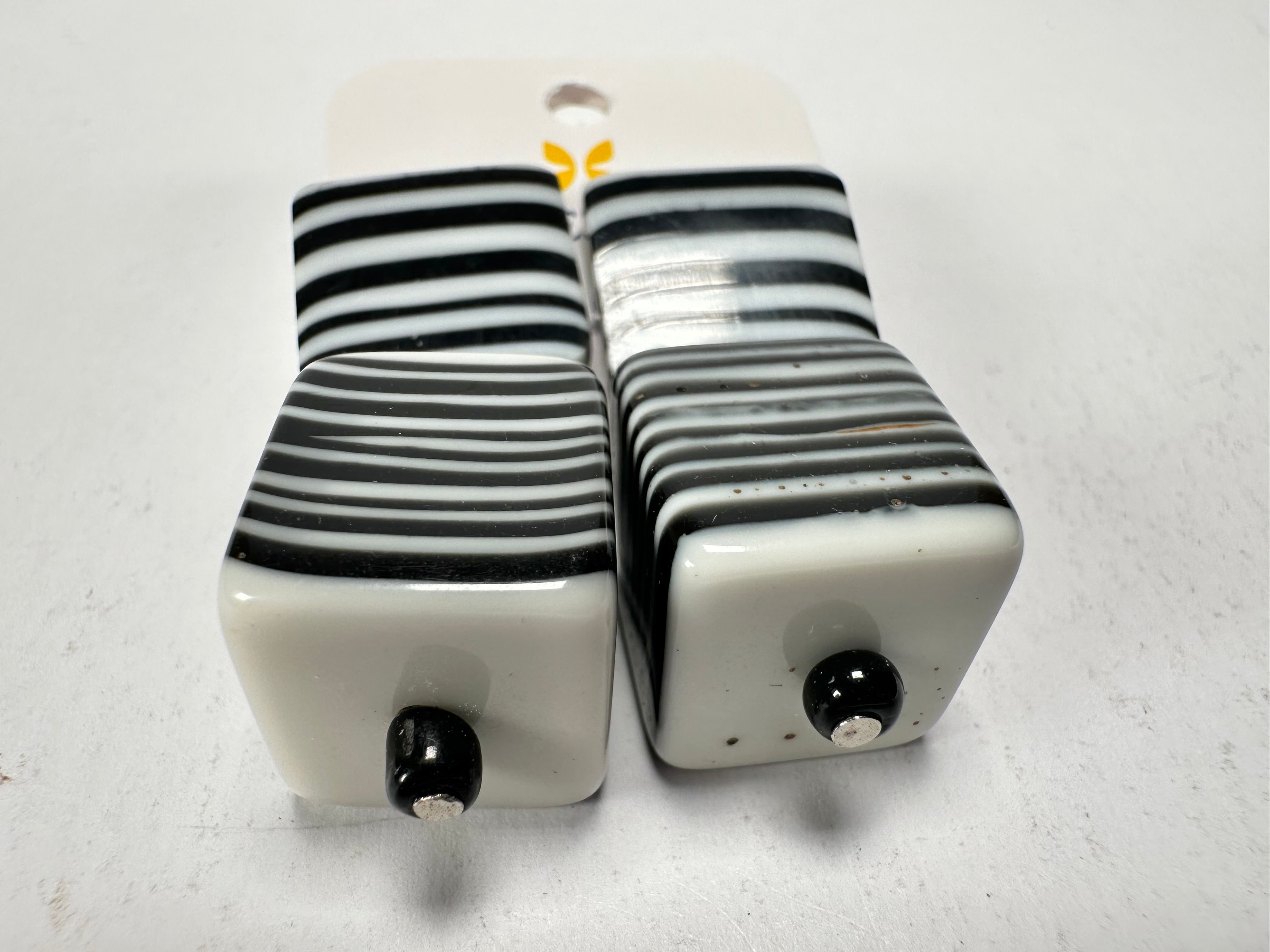 Jackie Brazil "Black & White" Liquorice All Sorts Stud & Cube Resin Earrings ( E0080 )